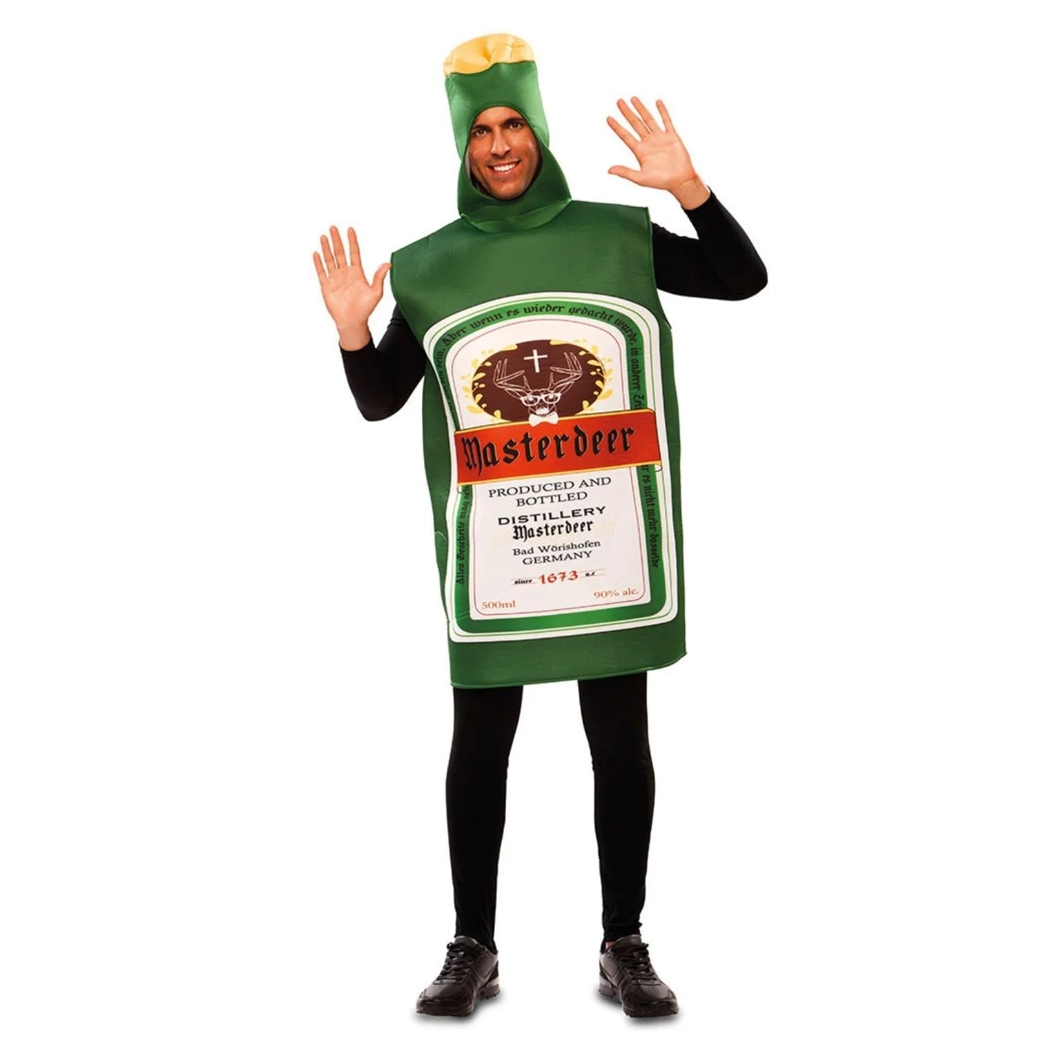 Hombre con disfraz de botella Masterdeer para adulto en Carnaval
