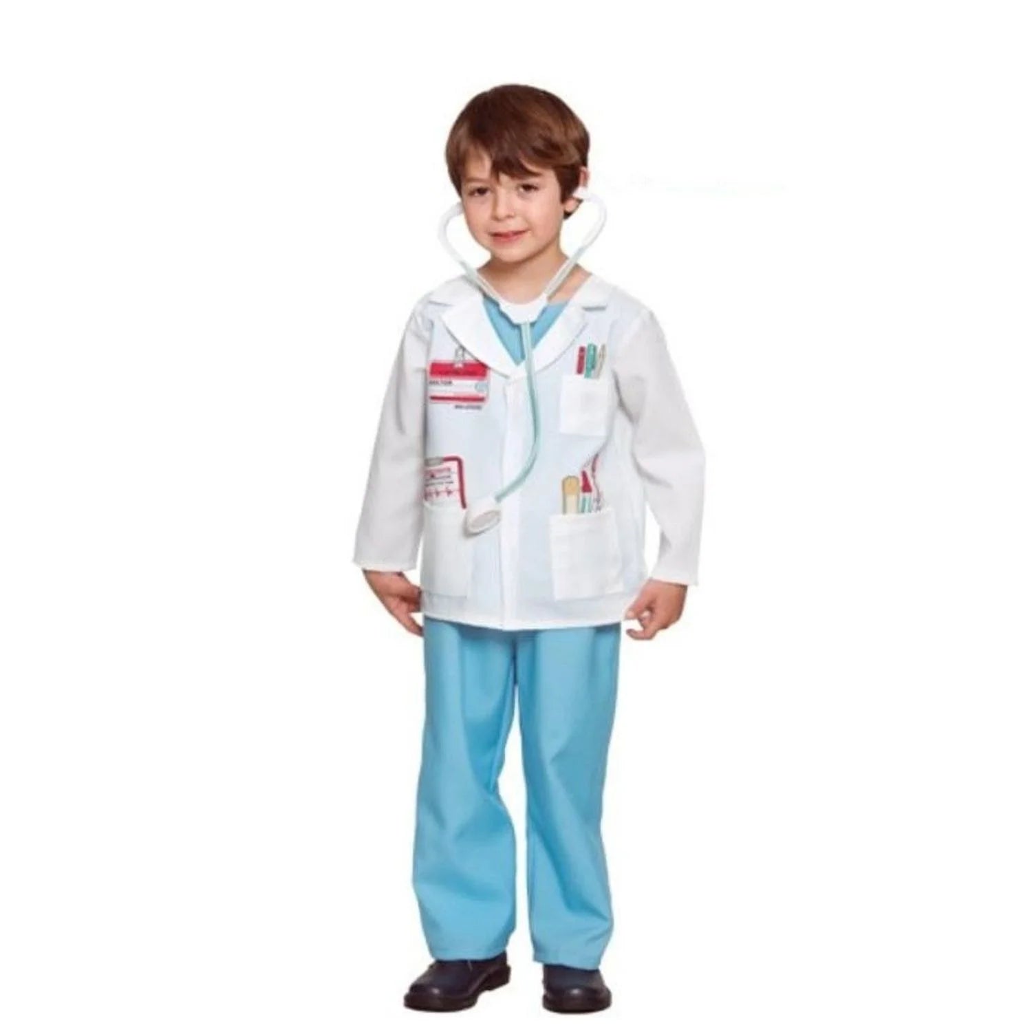 Niño con disfraz de médico infantil con estetoscopio