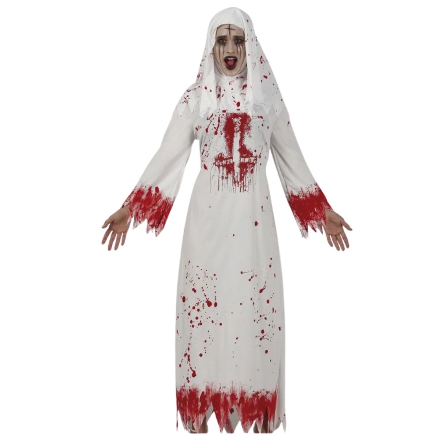 Disfraz monja ensangrentada adulto para Halloween con tocado y vestido