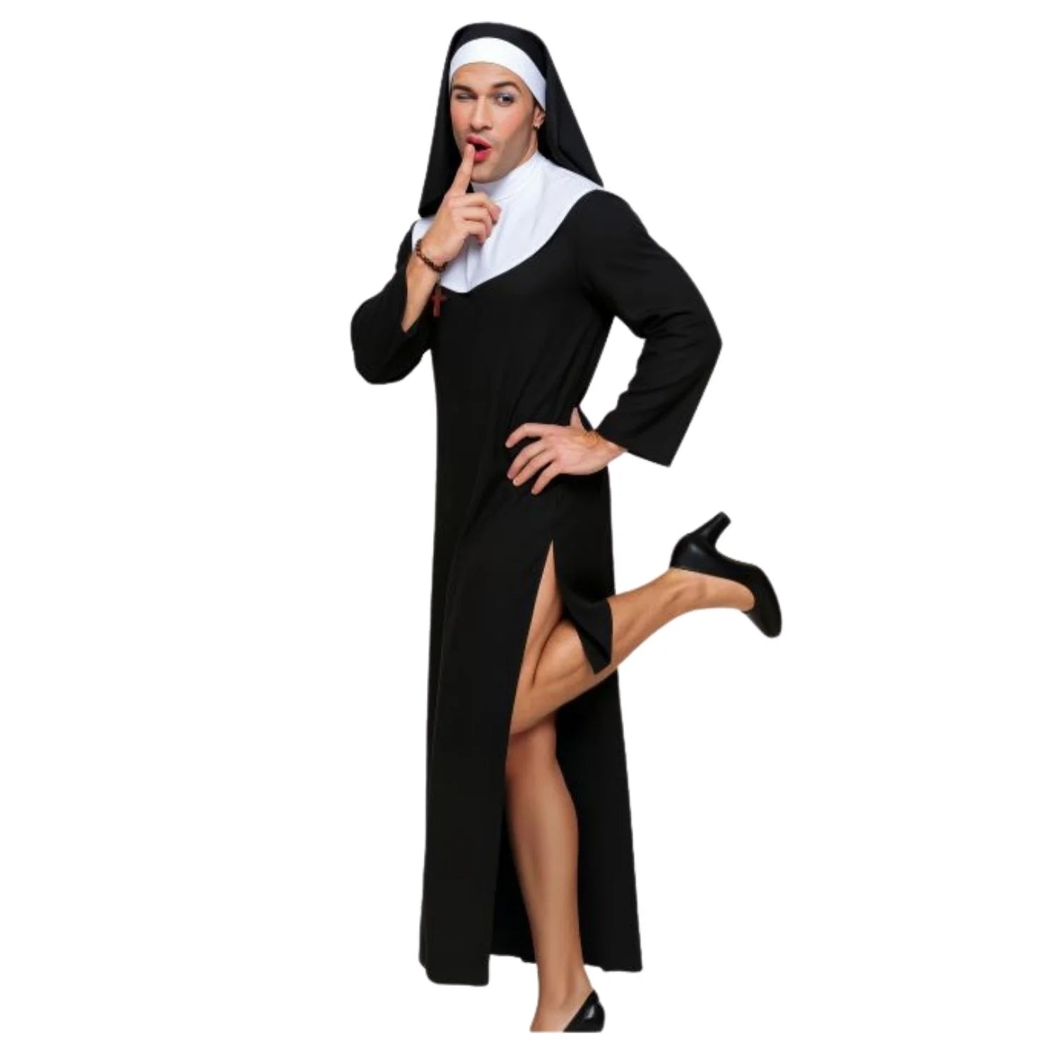 Disfraz monja Nun adulto con cofia y vestido para Halloween