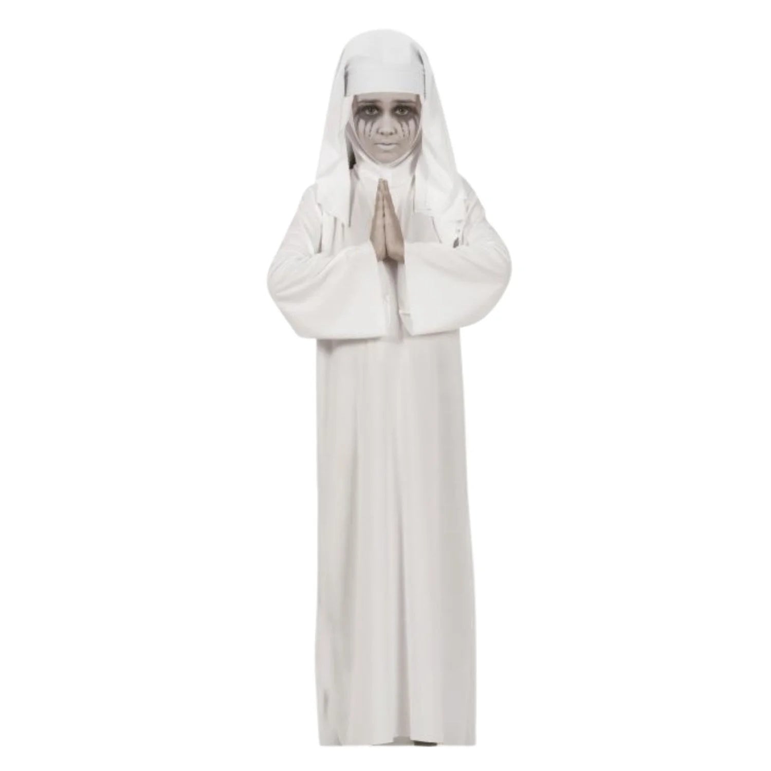 Disfraz monja satánica infantil con vestido blanco y cofia