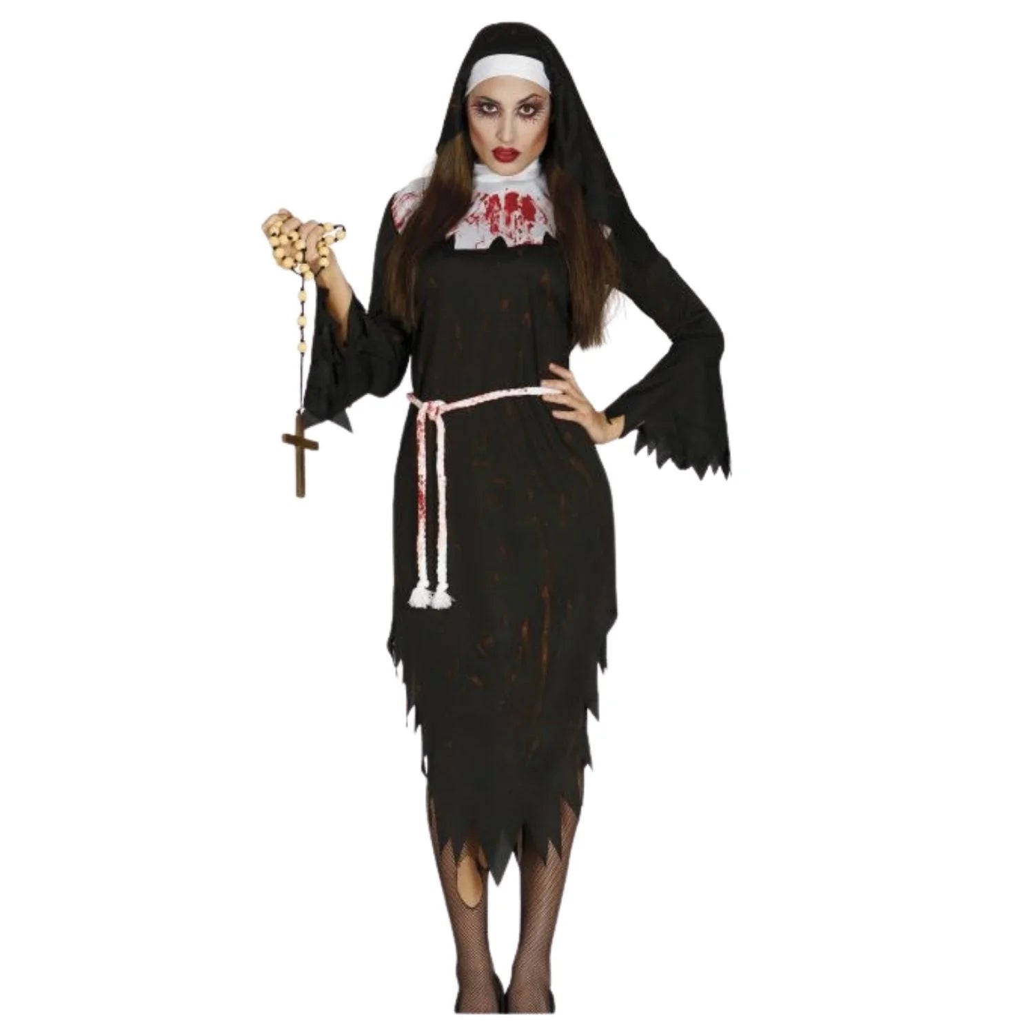 Disfraz de monja zombie con vestido y cofia para Halloween