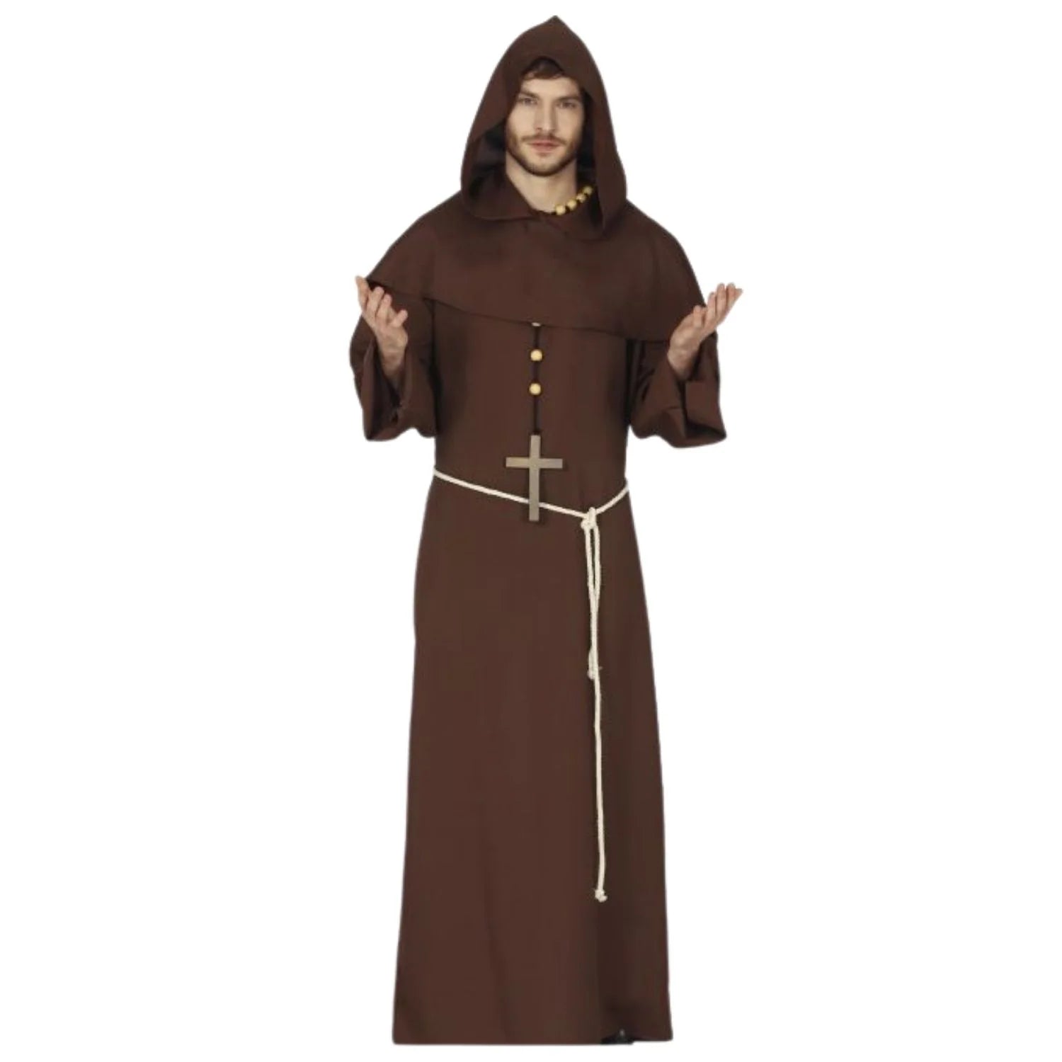 Disfraz monje adulto medieval con túnica y capucha