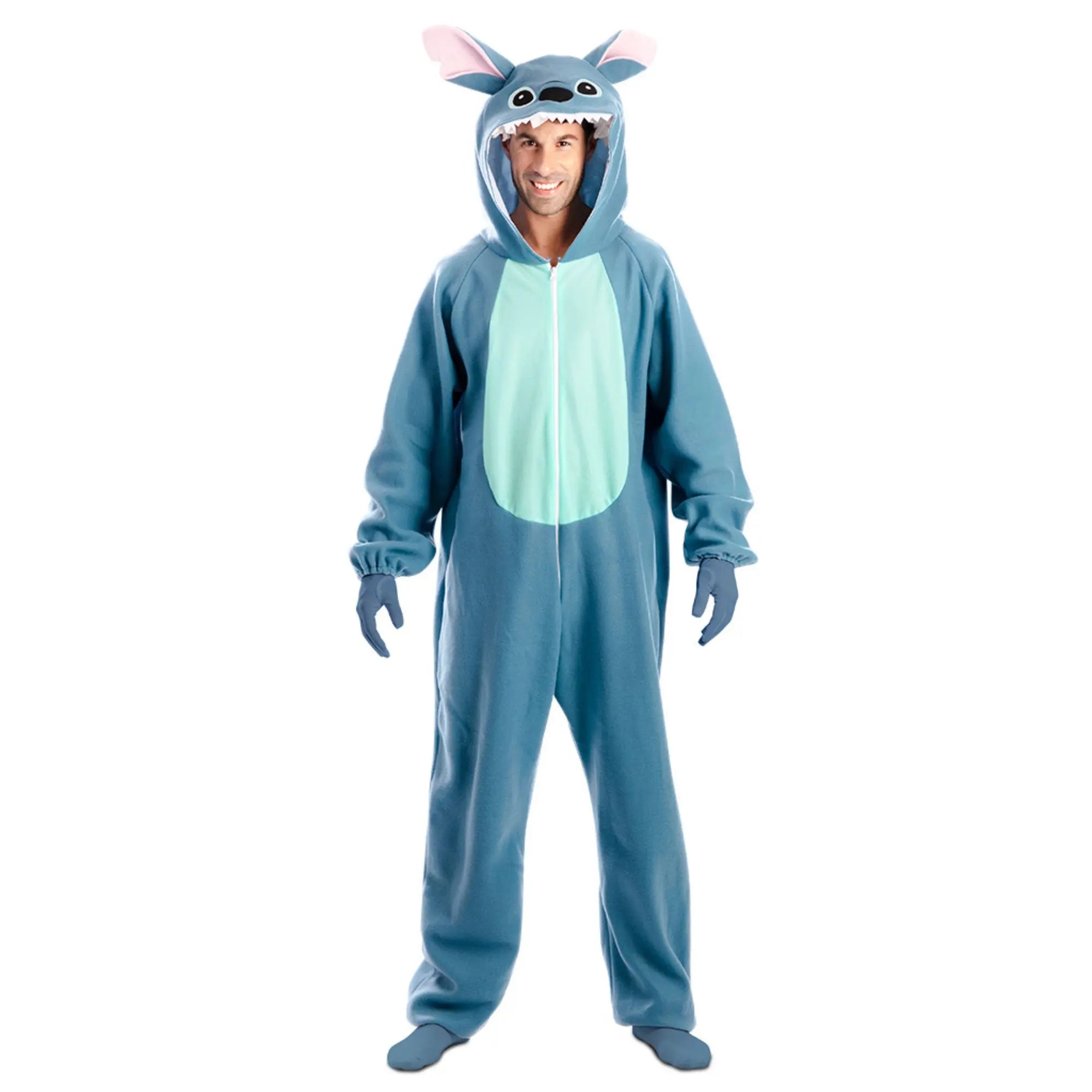 Disfraz de monstruito azul adulto con mono y capucha tipo Stitch para Carnaval