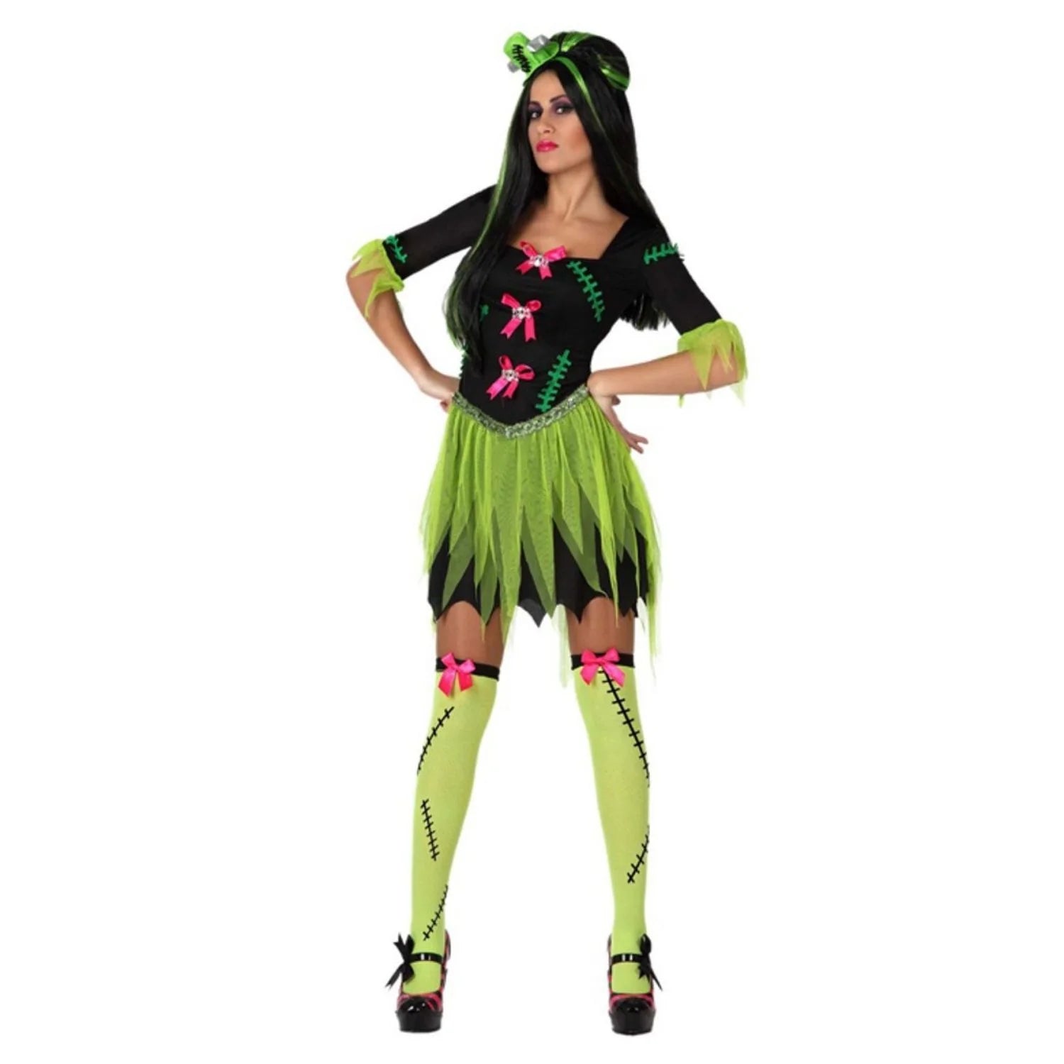 Disfraz monstruo Frankenstein mujer con vestido y tocado