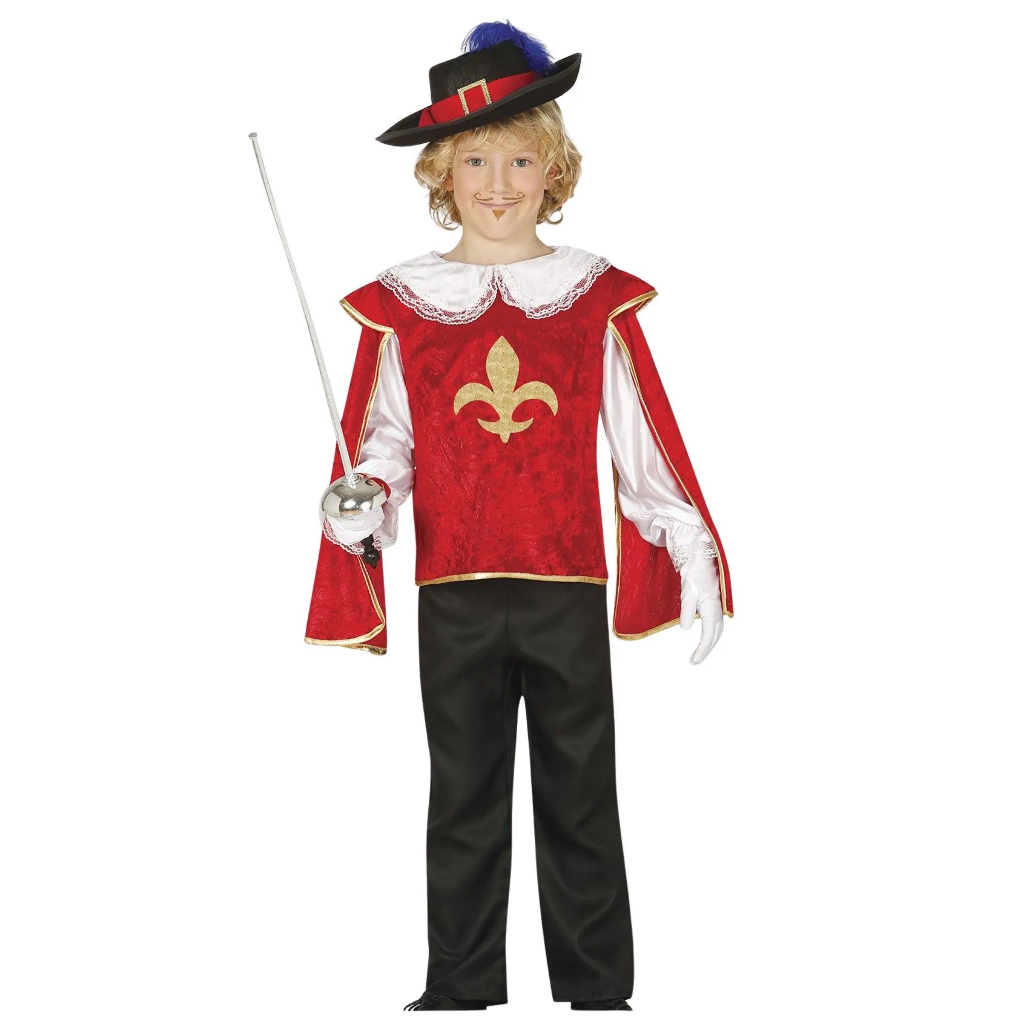 Disfraz de mosquetero para niño con pantalón, camisa y casaca ideal para Carnaval y fiestas escolares