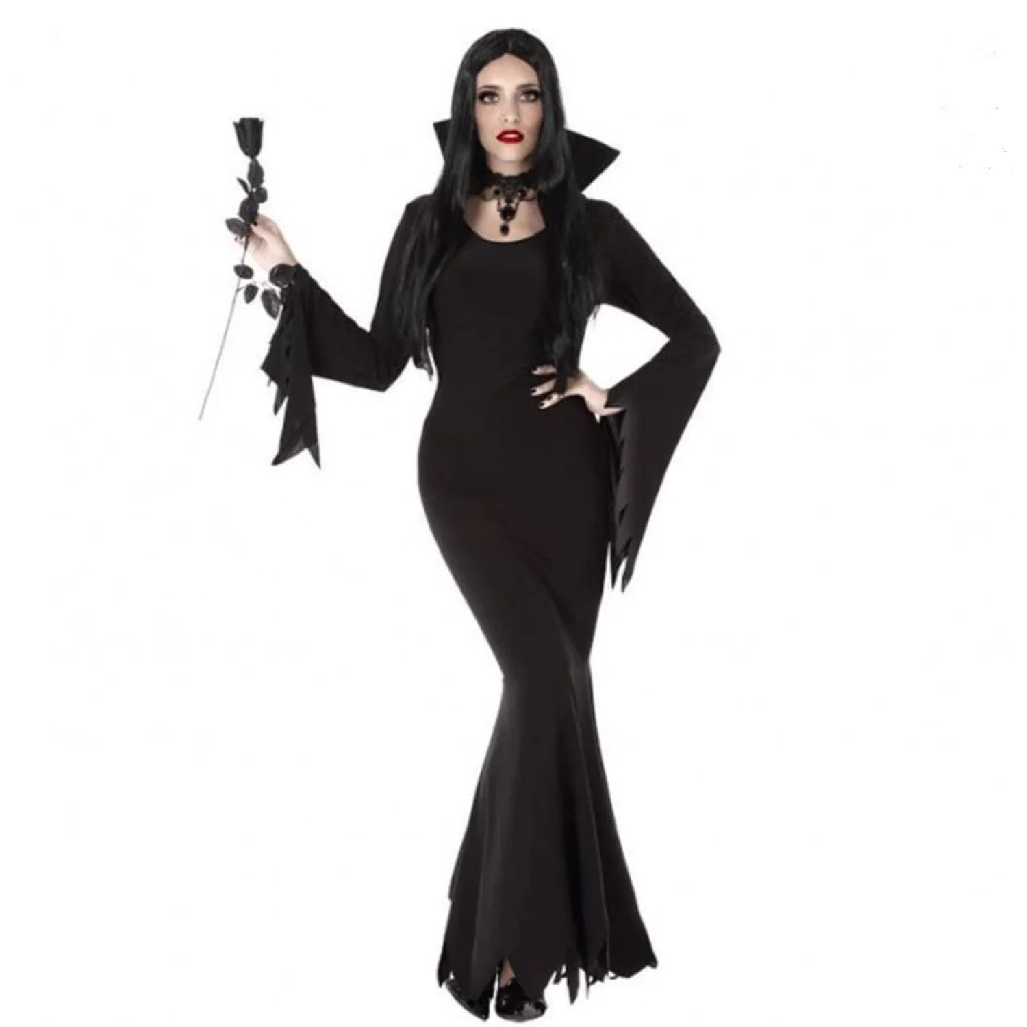 Disfraz Mortizia adulta con vestido negro elegante