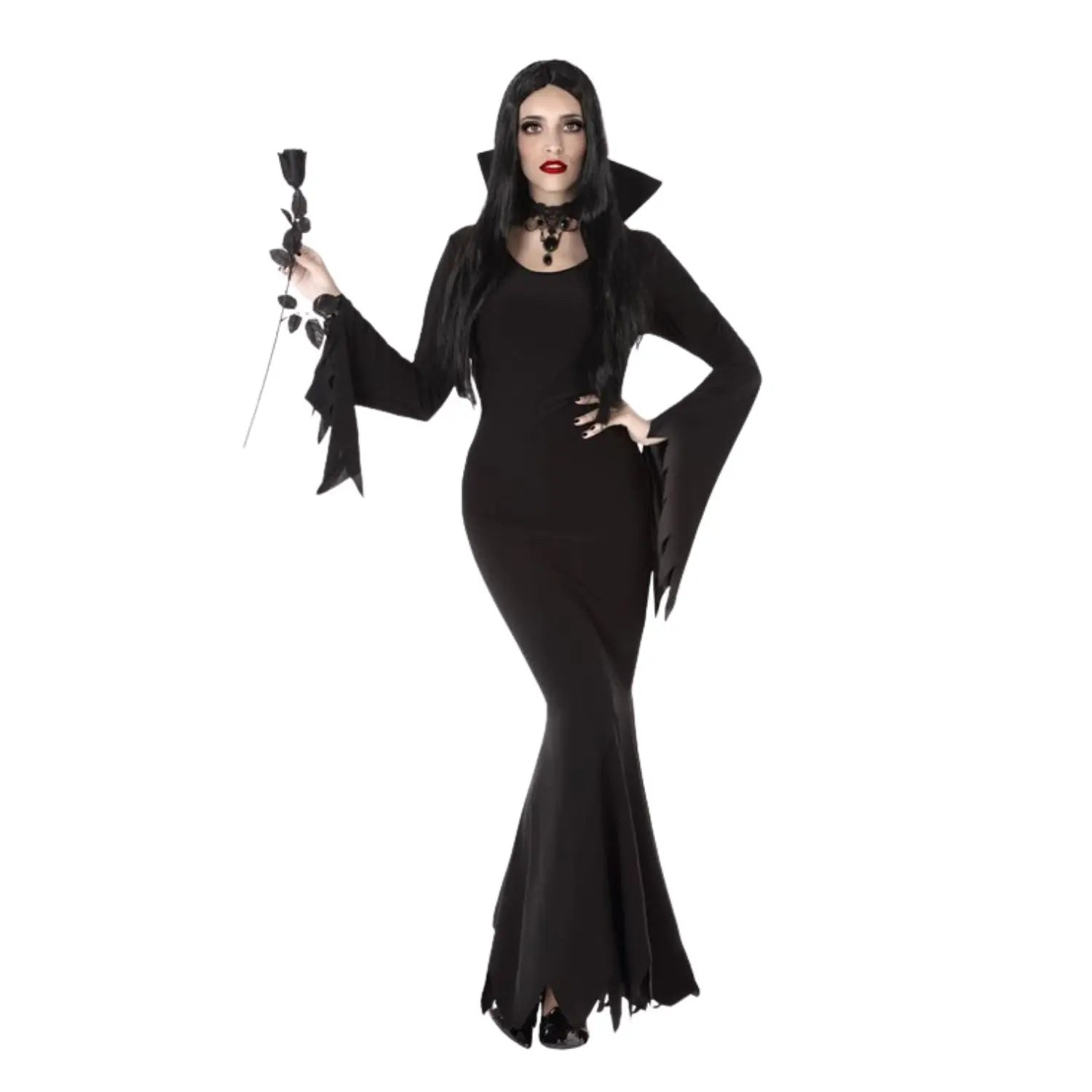 Disfraz Mortizia adulta con vestido negro elegante