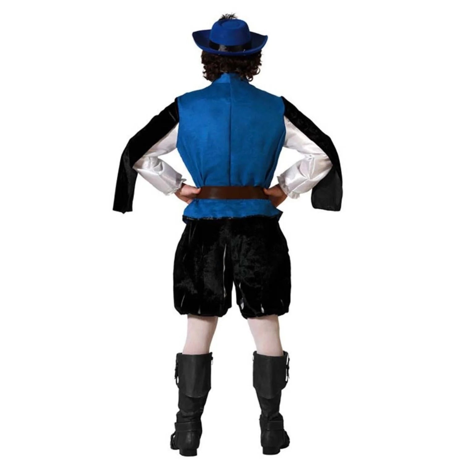 Hombre con disfraz de mosquetero medieval azul para Carnaval