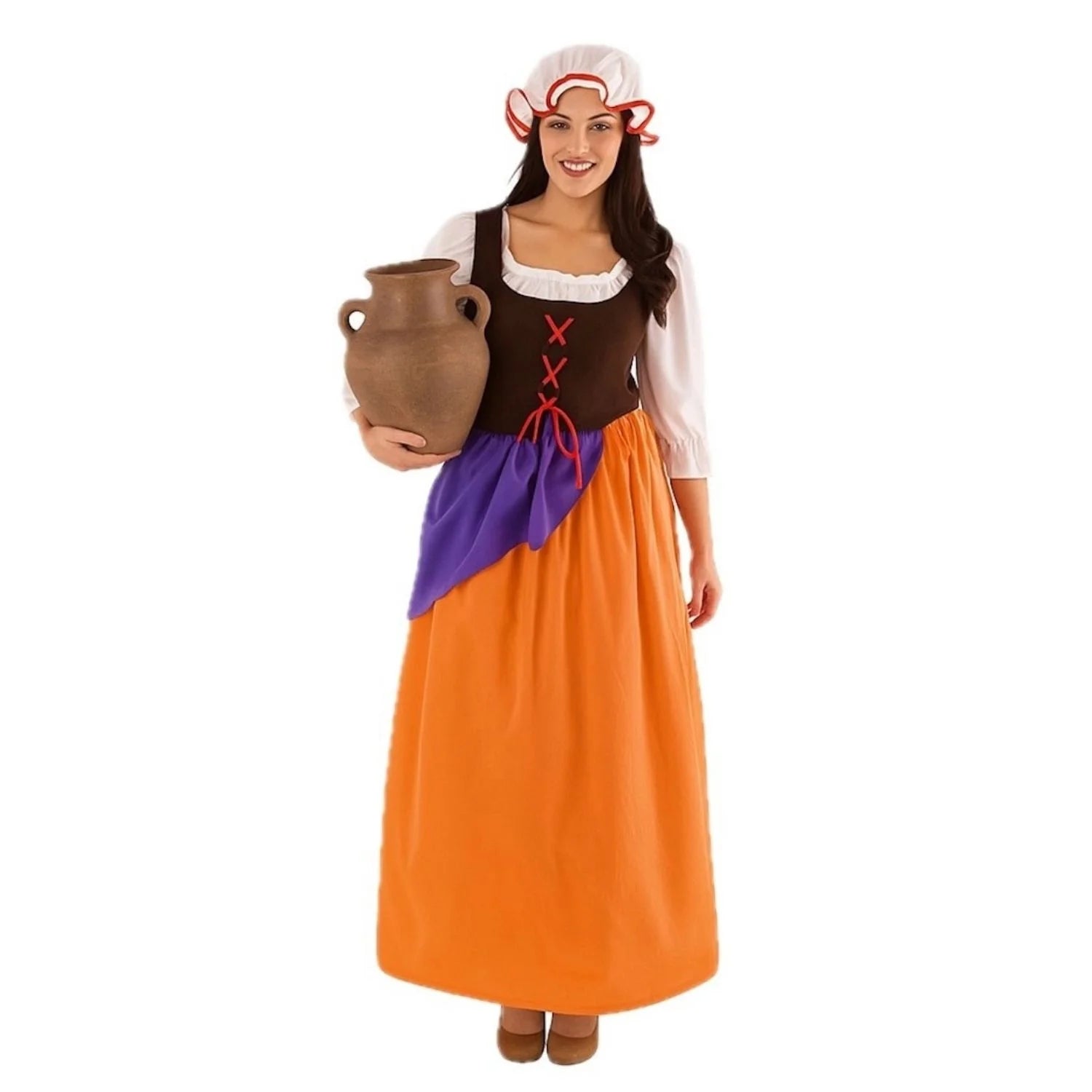 Disfraz mujer mesonera adulto medieval con falda y gorro