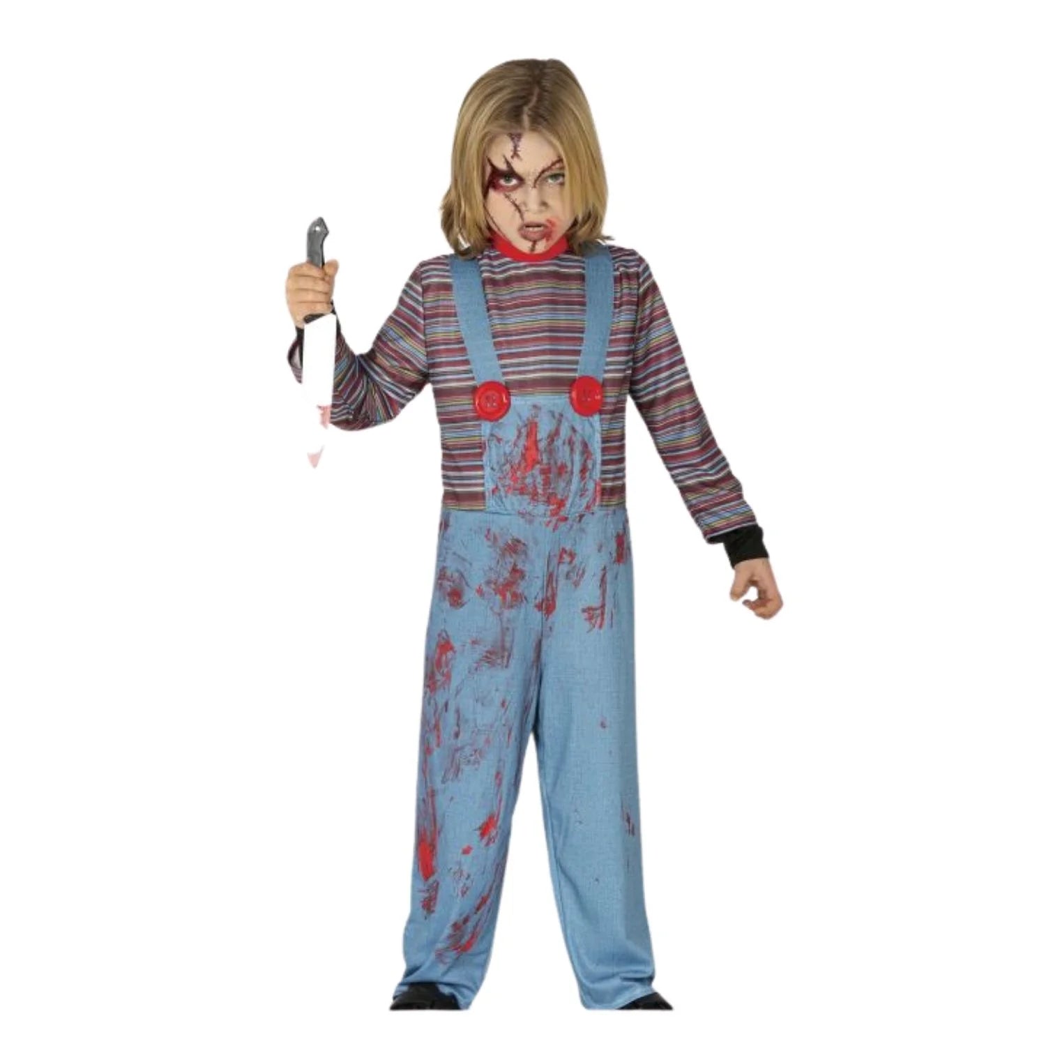 Disfraz muñeco poseído infantil con mono para Halloween