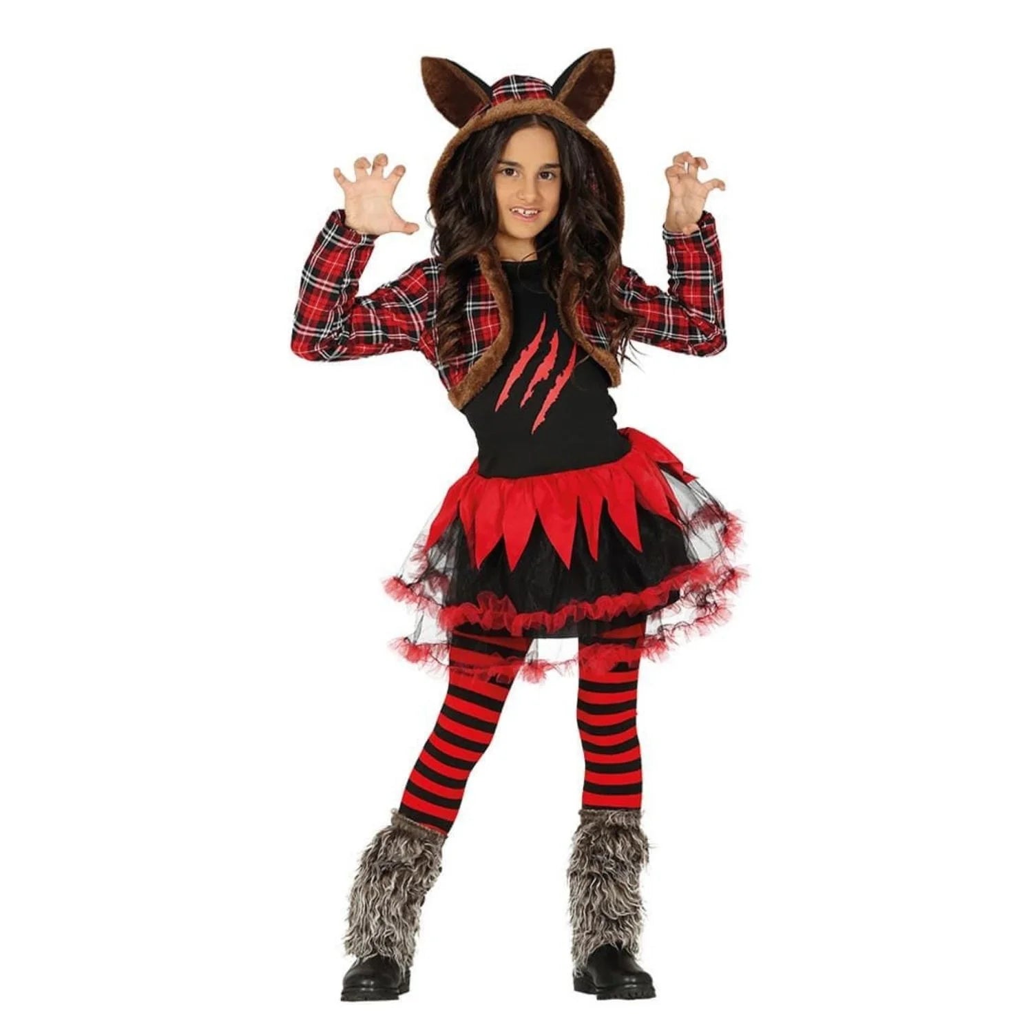 Disfraz niña lobo infantil con vestido y capucha para Halloween