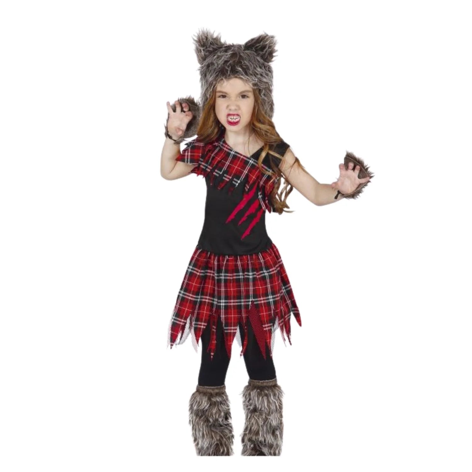 Disfraz niña lobo infantil con capucha y vestido