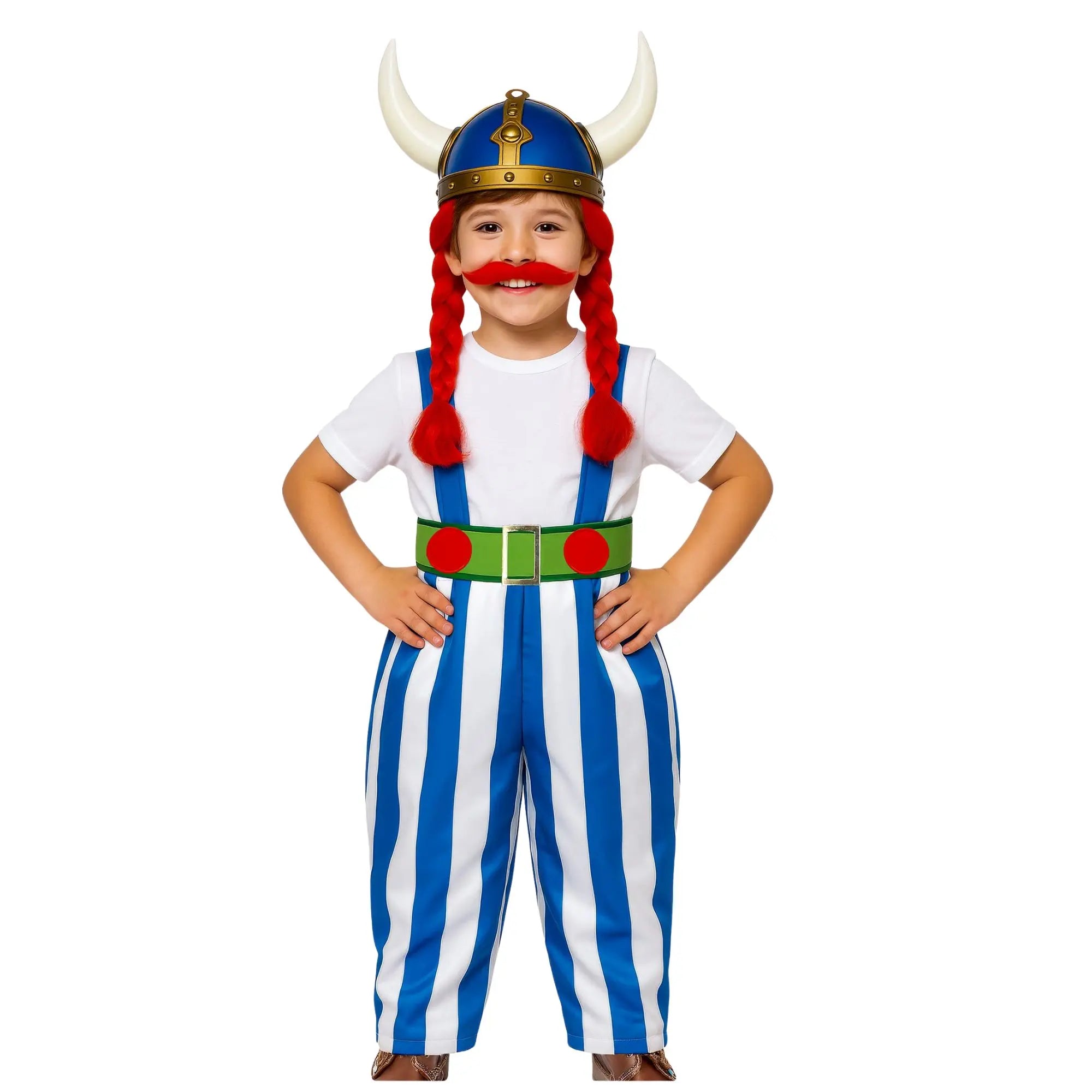 Disfraz de Obélix infantil con camiseta a rayas, pantalón y cinturón para Carnaval