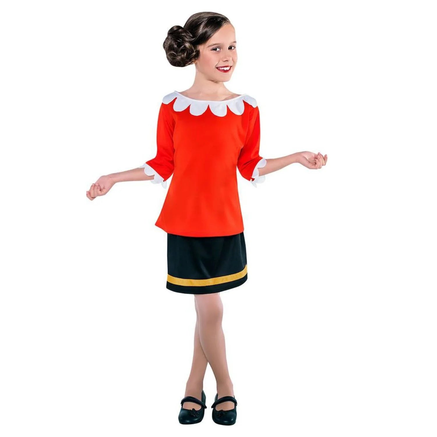 Disfraz Olivera infantil con camiseta roja y falda negra para Carnaval