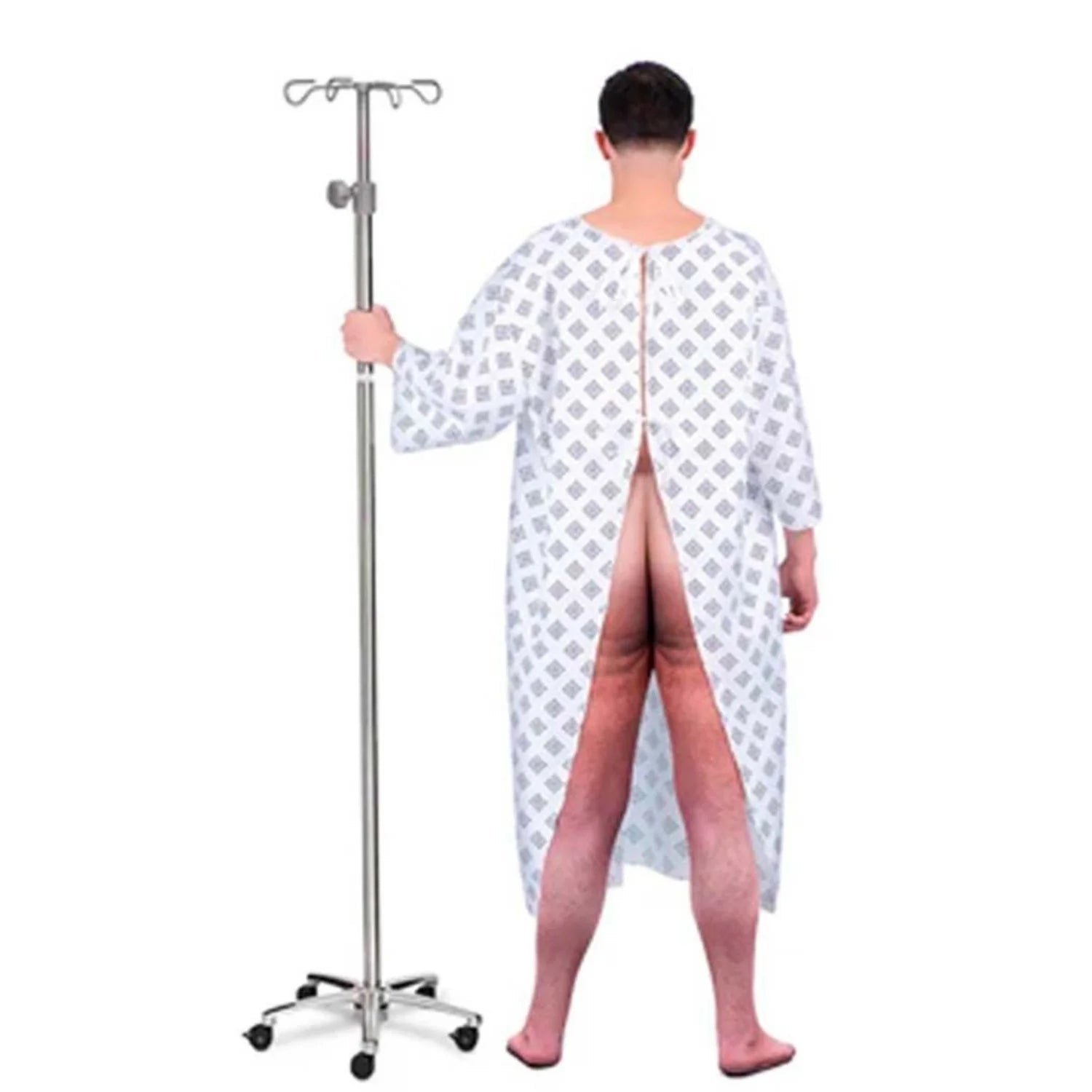 Hombre con disfraz de paciente de hospital para Halloween
