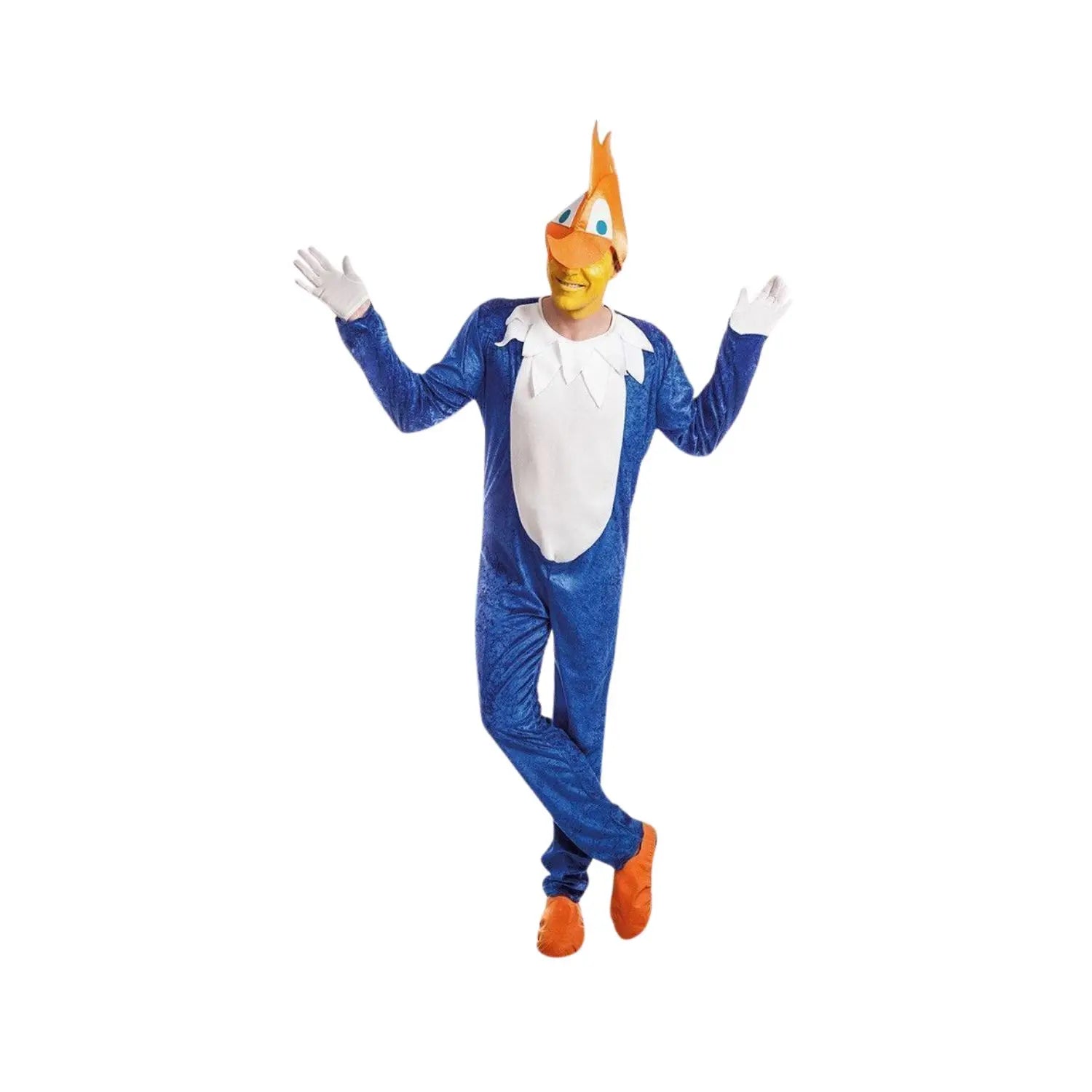 Disfraz Pájaro Loco para adulto con mono, gorro y cubrebotas