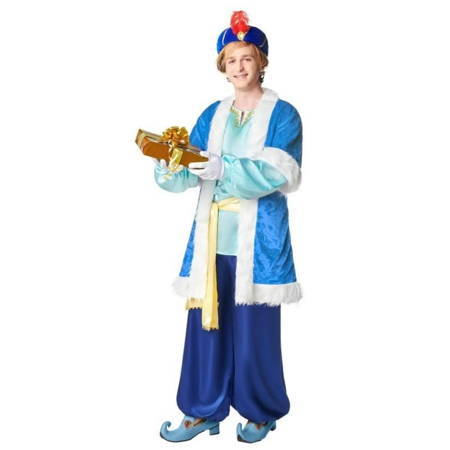 Disfraz de Paje Melchor adulto con abrigo, blusa, pantalón, fajín y gorro con plumas