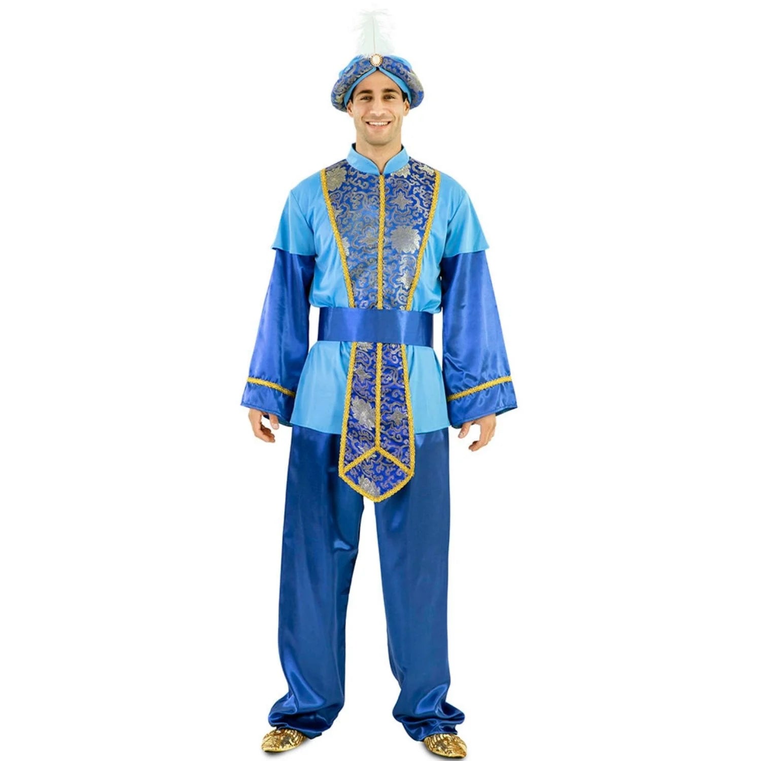 Hombre con disfraz azul de paje de Melchor para Navidad y cabalgatas