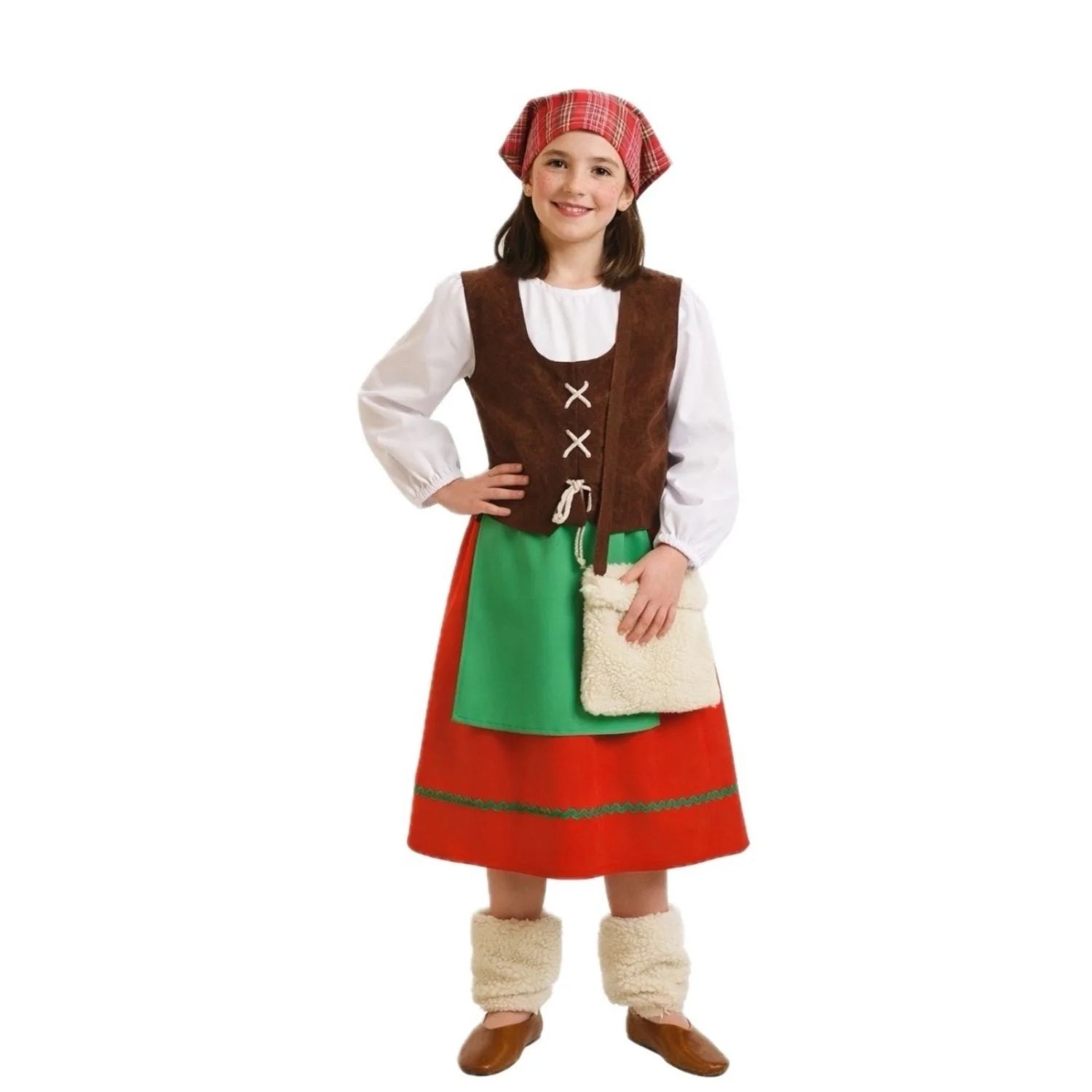 Niña con disfraz de pastora tradicional para Navidad y belén viviente