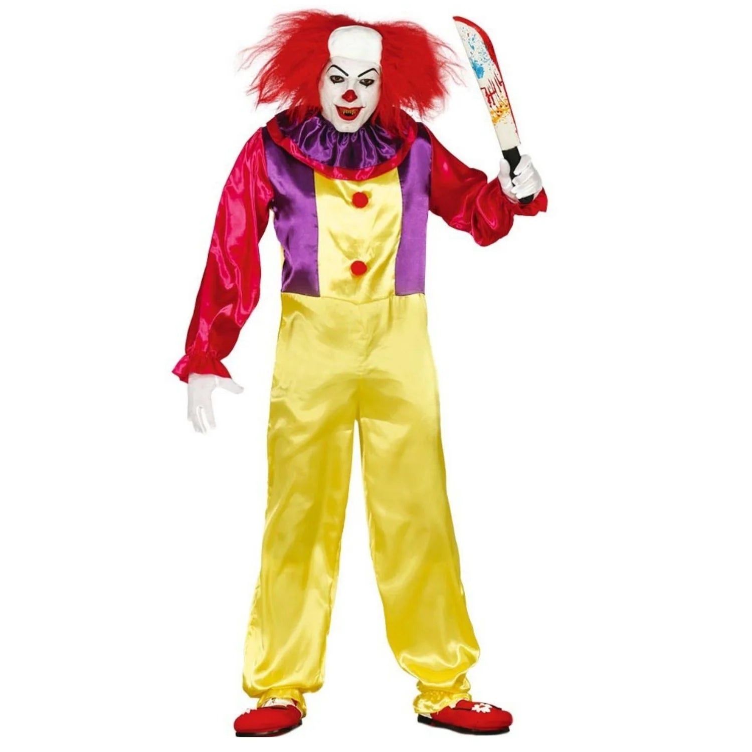 Disfraz payaso asesino colores adulto con mono para Halloween