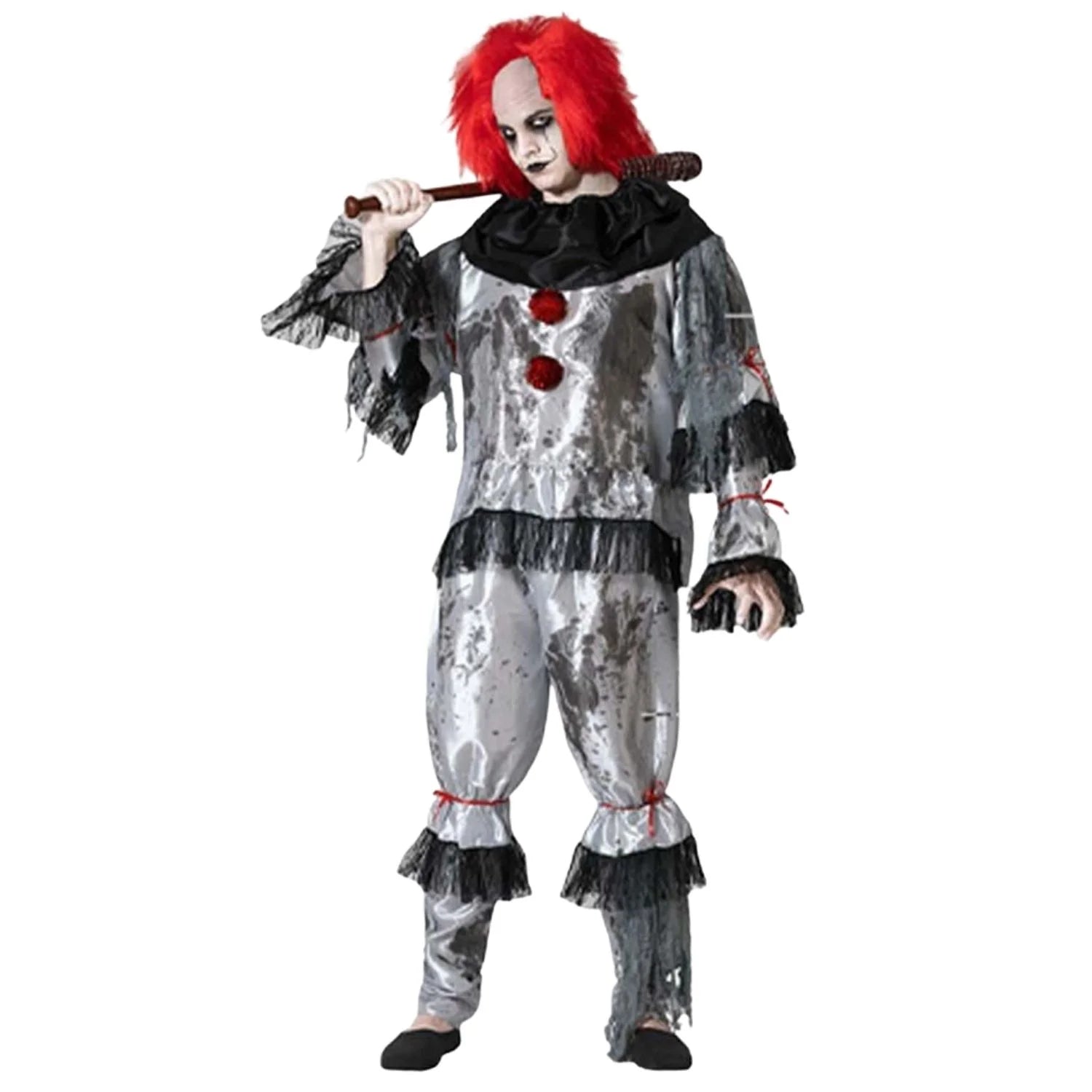 Disfraz payaso macabro adulto con mono oscuro para Halloween