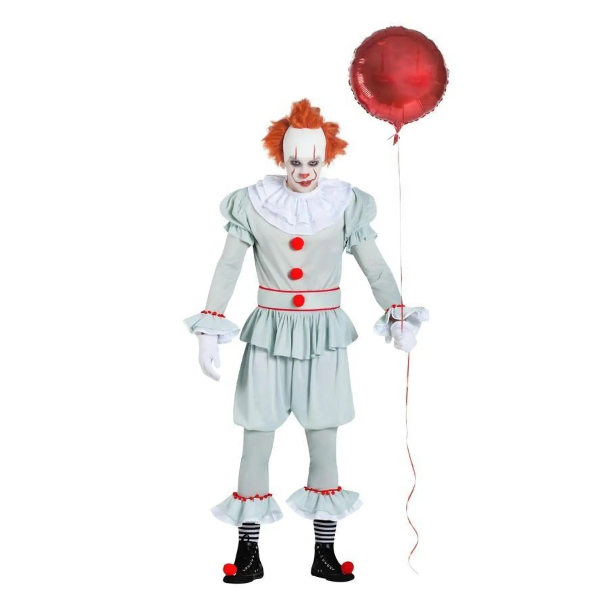 Disfraz de payaso malo para hombre con camisa, pantalón y detalles de circo terrorífico ideal para Halloween