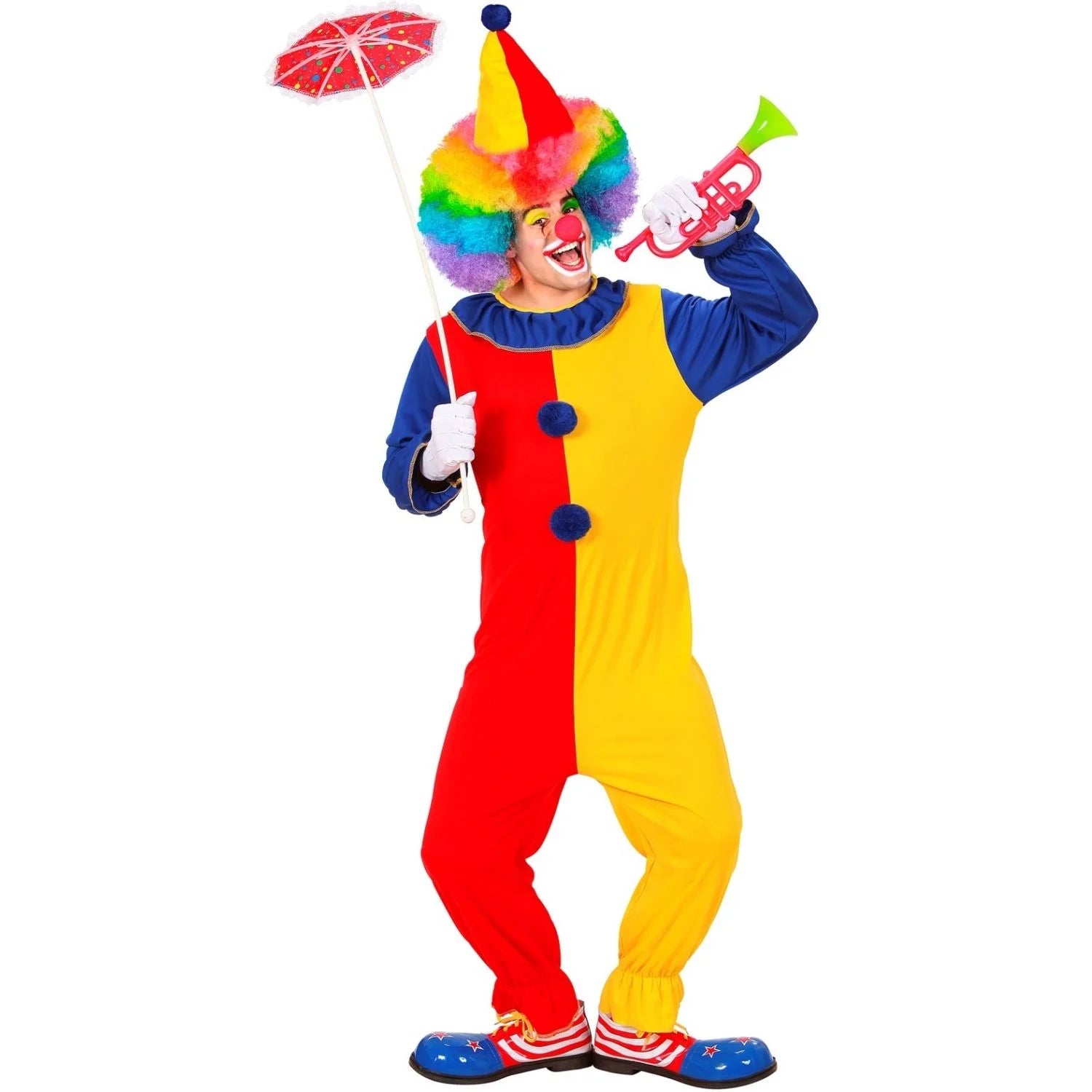 Disfraz Payaso para Adulto con mono multicolor y gorro de payaso