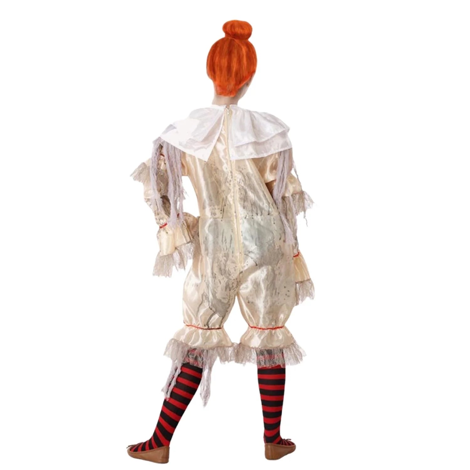 Niña con disfraz de payaso macabro para Halloween