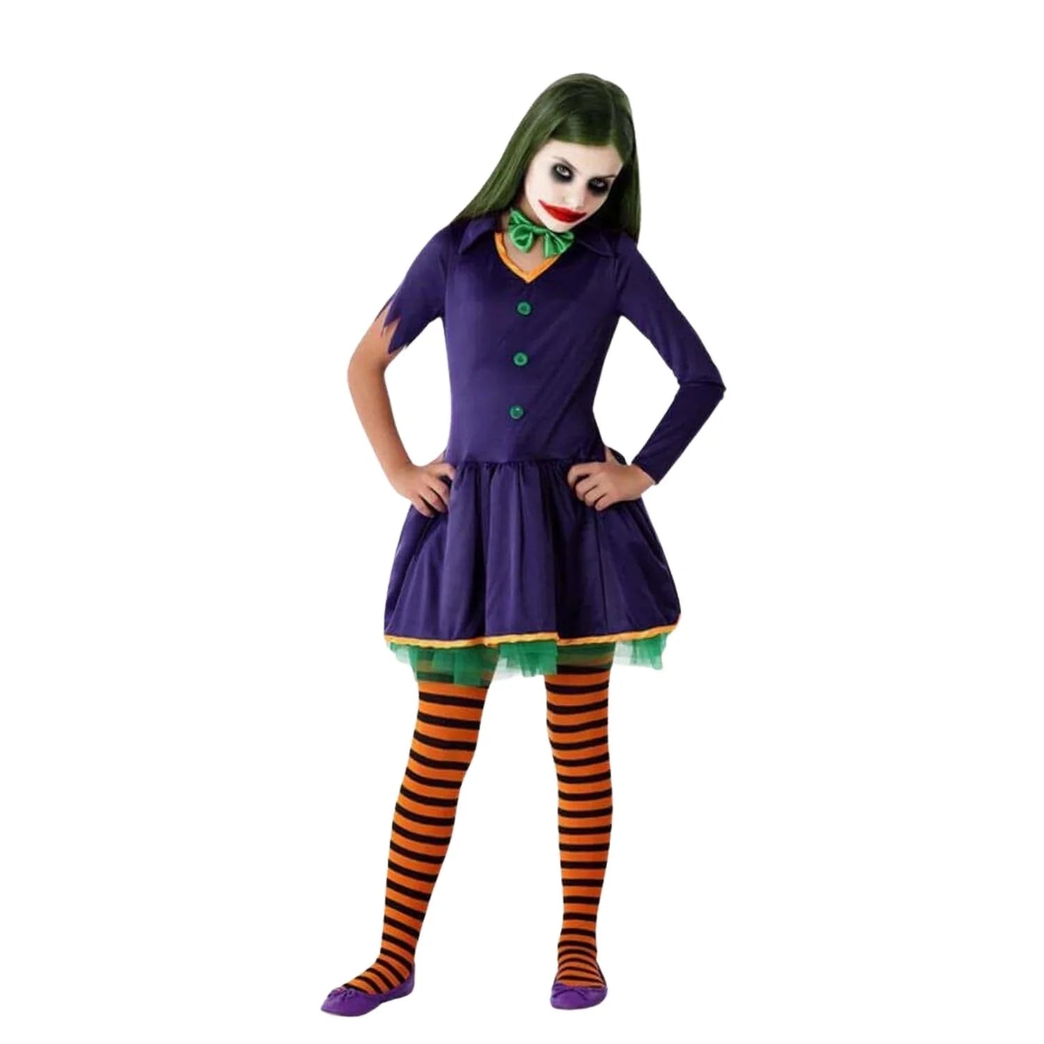 Disfraz payaso villano niña con vestido y pajarita