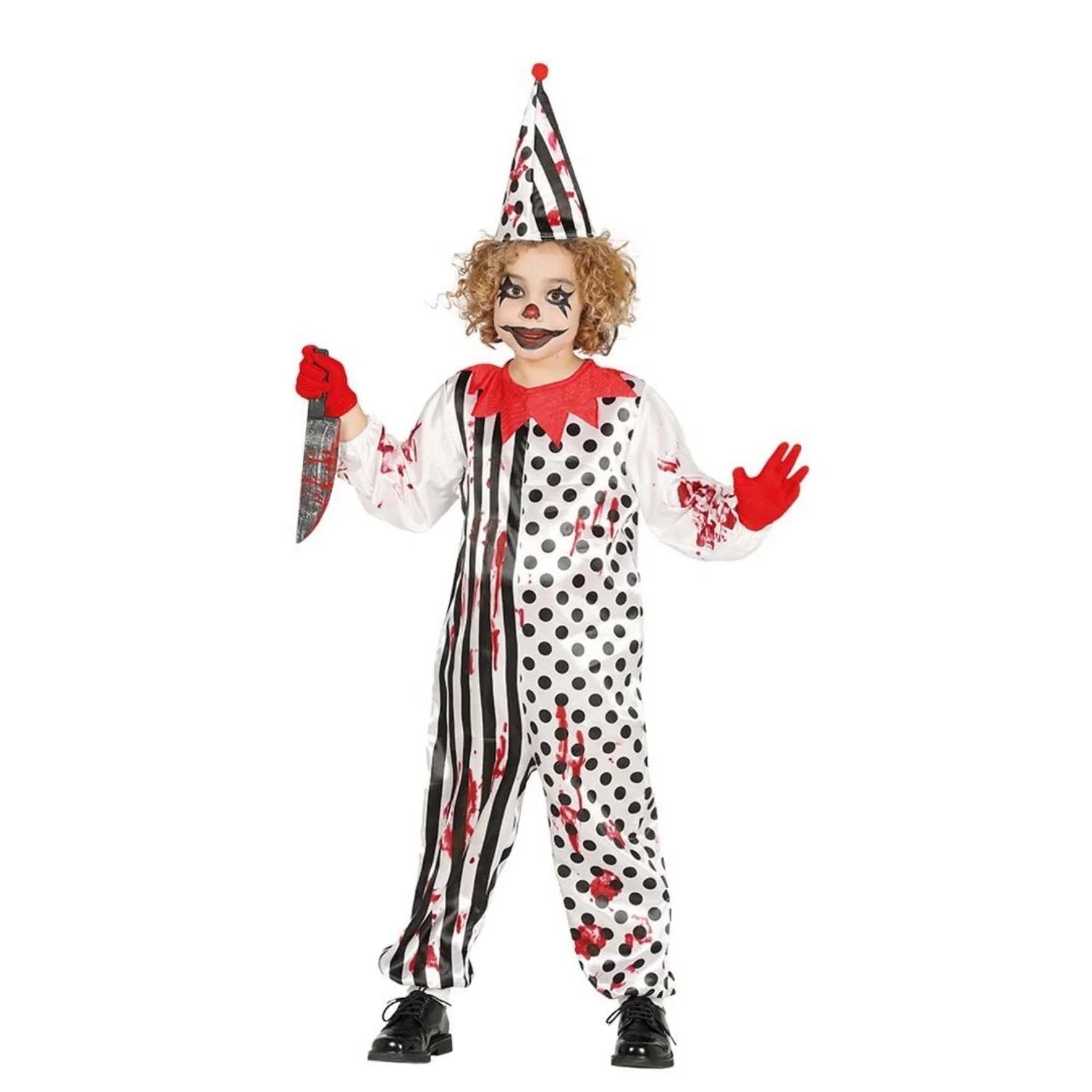 Disfraz payaso zombie infantil con gorro y mono para Halloween