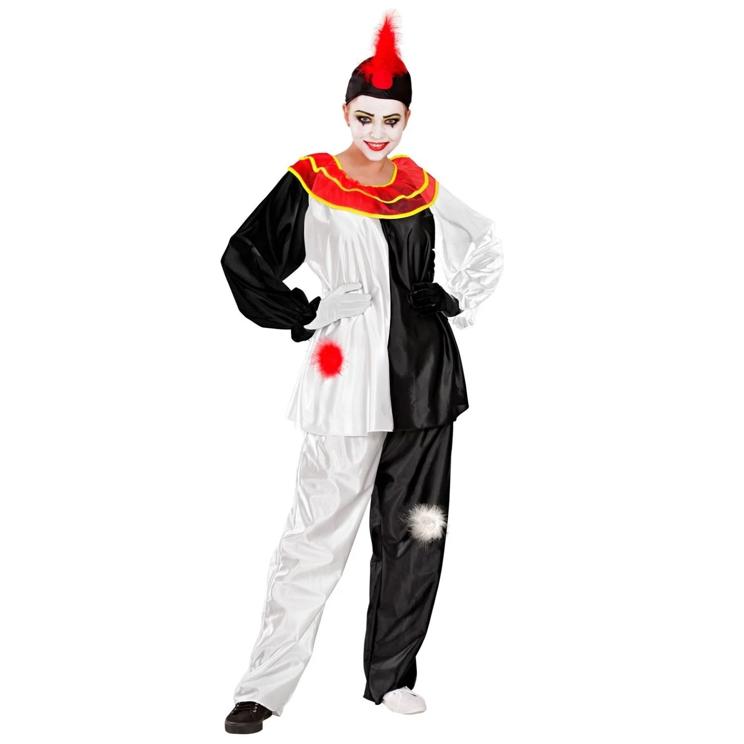 Disfraz de Pierrot para adulto en blanco y negro con sombrero