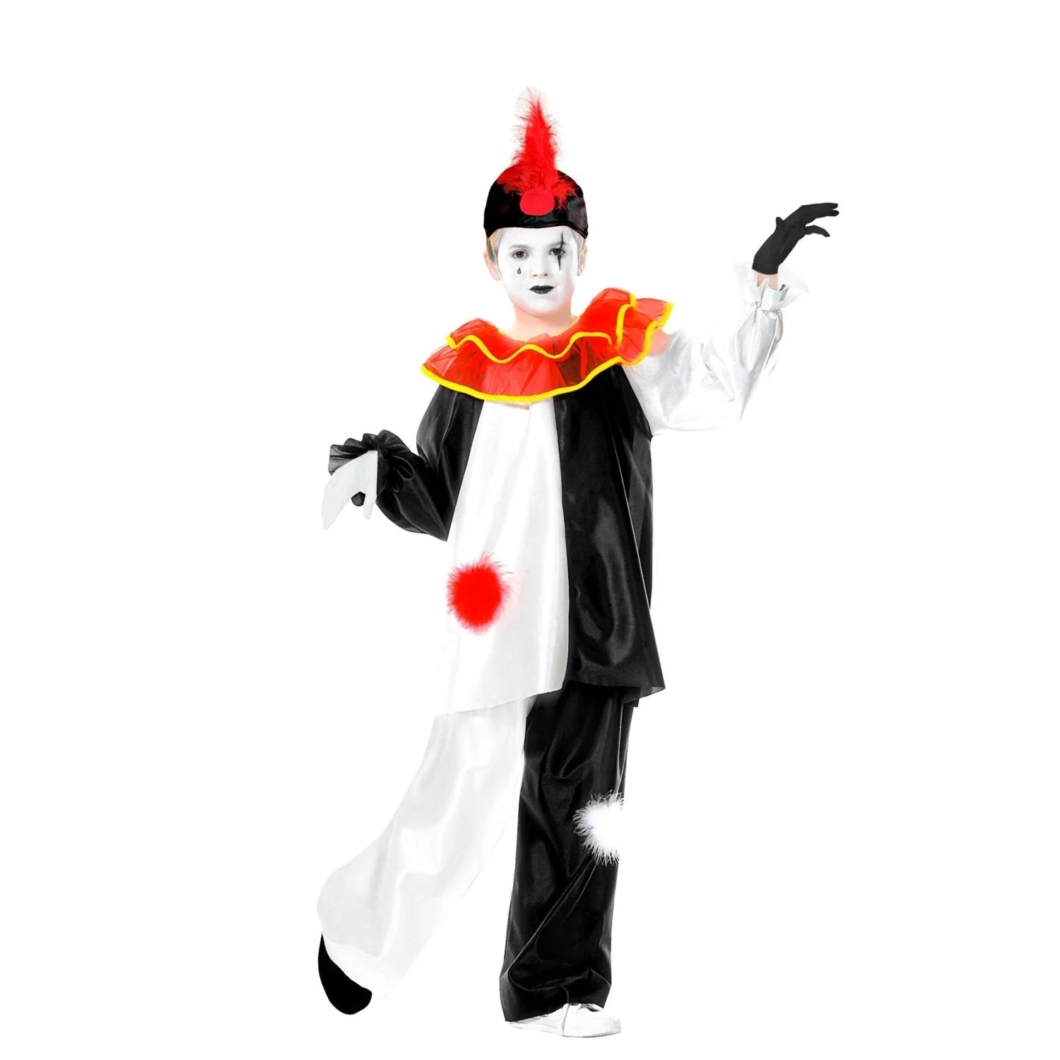 Disfraz Pierrot Infantil blanco y negro con casaca y sombrero