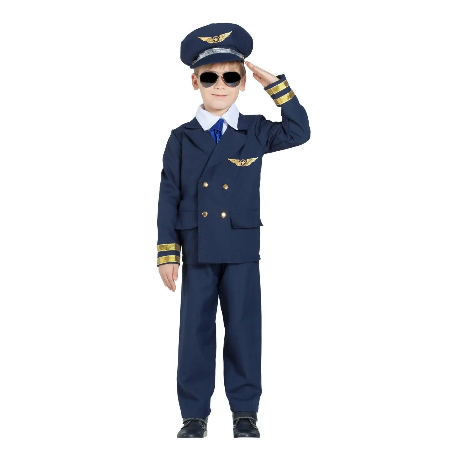 Disfraz de piloto de avión infantil con gorra chaqueta corbata y pantalón