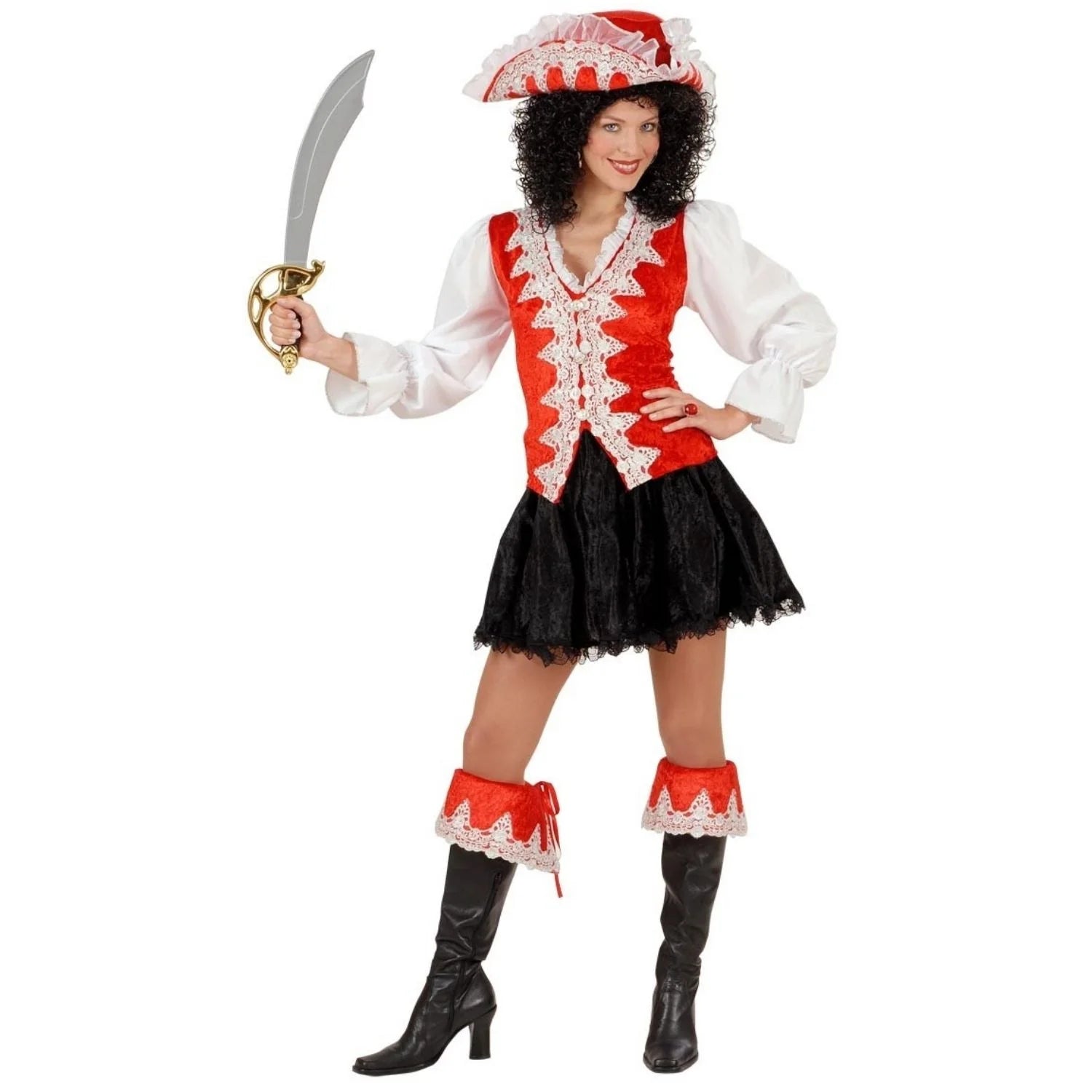 Disfraz de pirata real para mujer con sombrero y falda negra