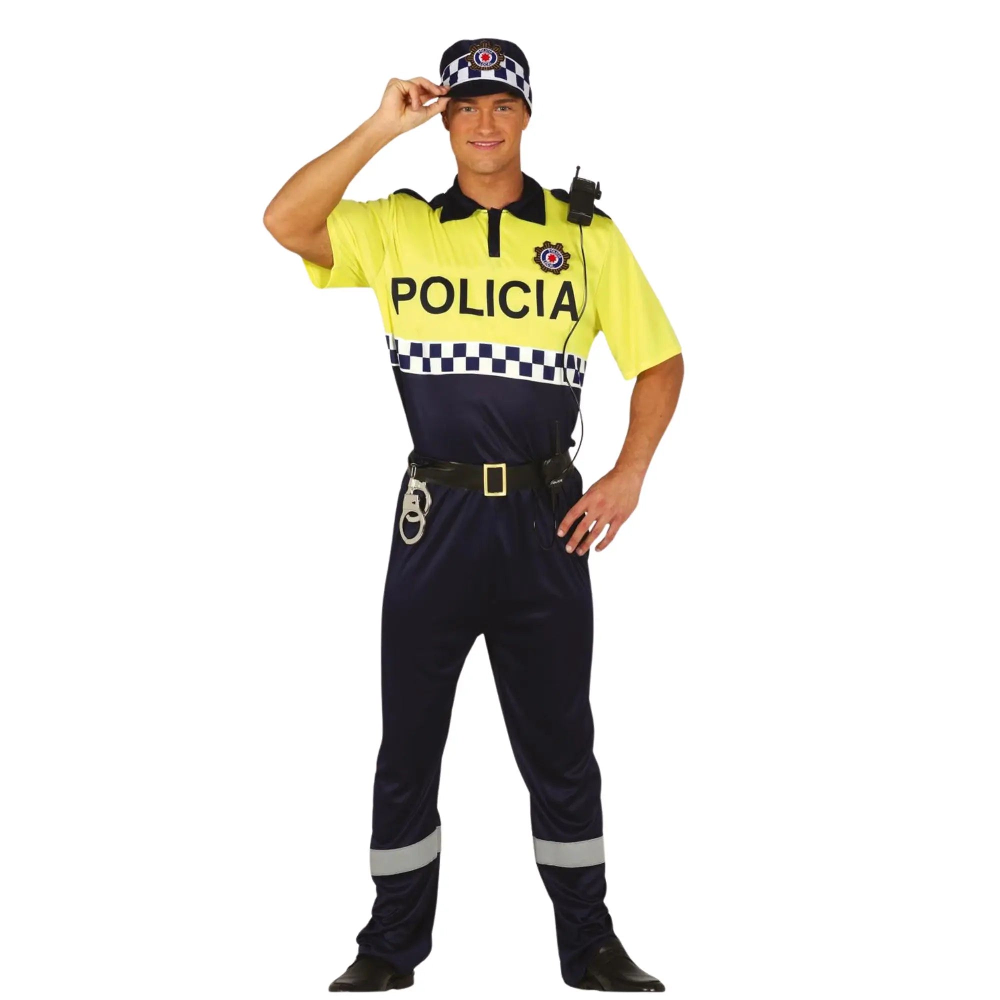 Disfraz de policía local para adulto con camisa, pantalón, gorra y cinturón para Carnaval