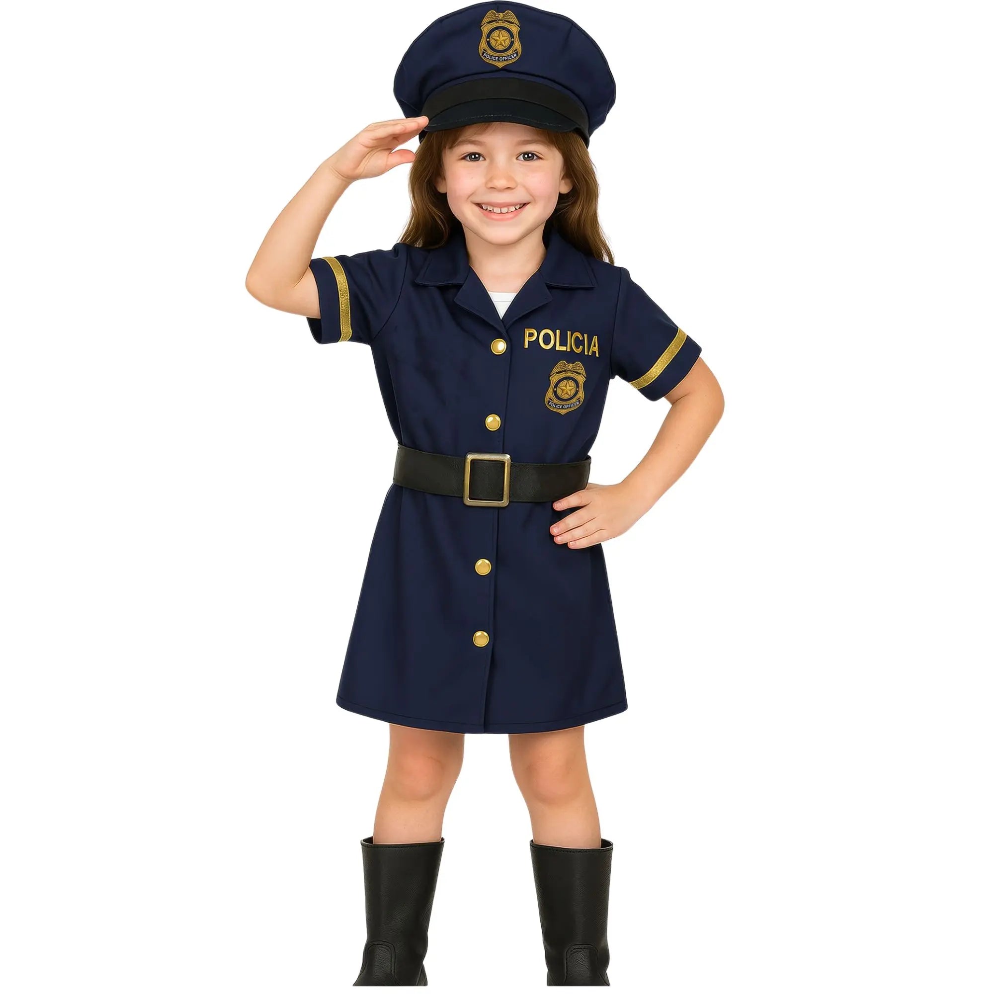 Disfraz de jefa de policía para niña con vestido, cinturón y gorro ideal para Carnaval