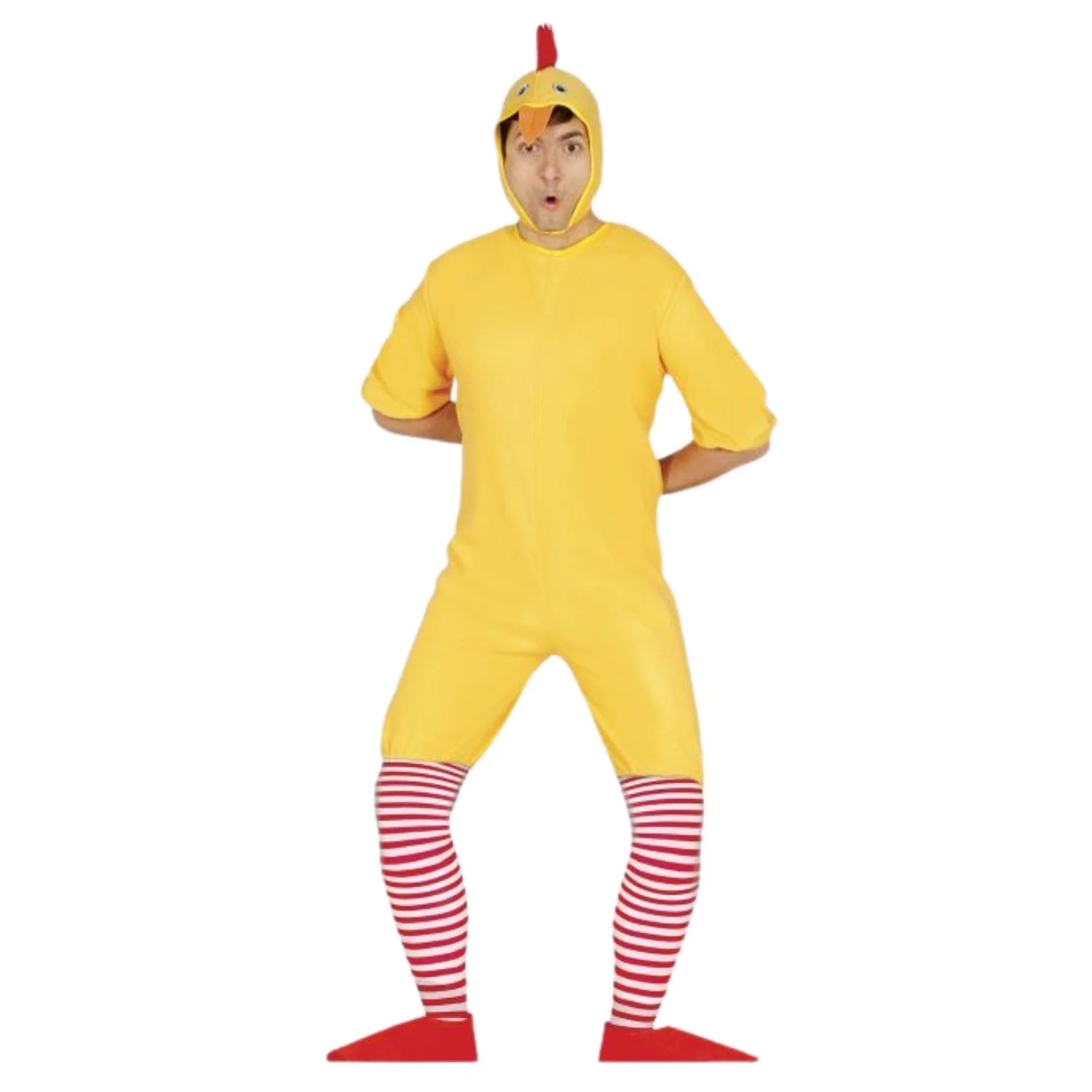 Disfraz de pollito amarillo adulto con mono y capucha