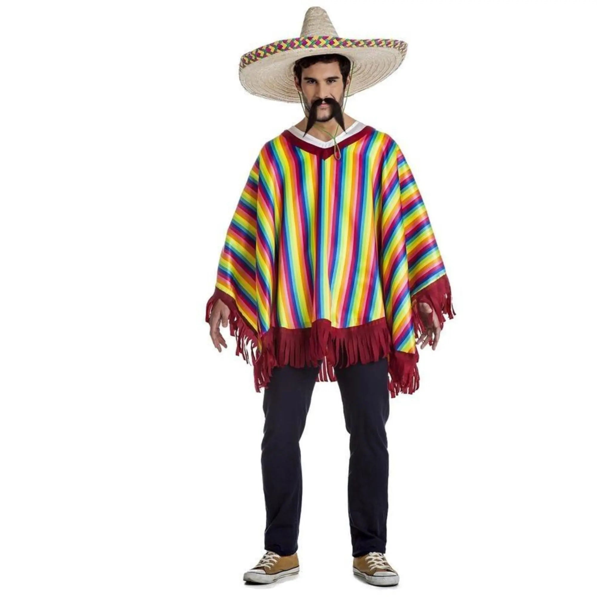 Disfraz mexicano adulto con poncho colorido para Carnaval y fiestas temáticas