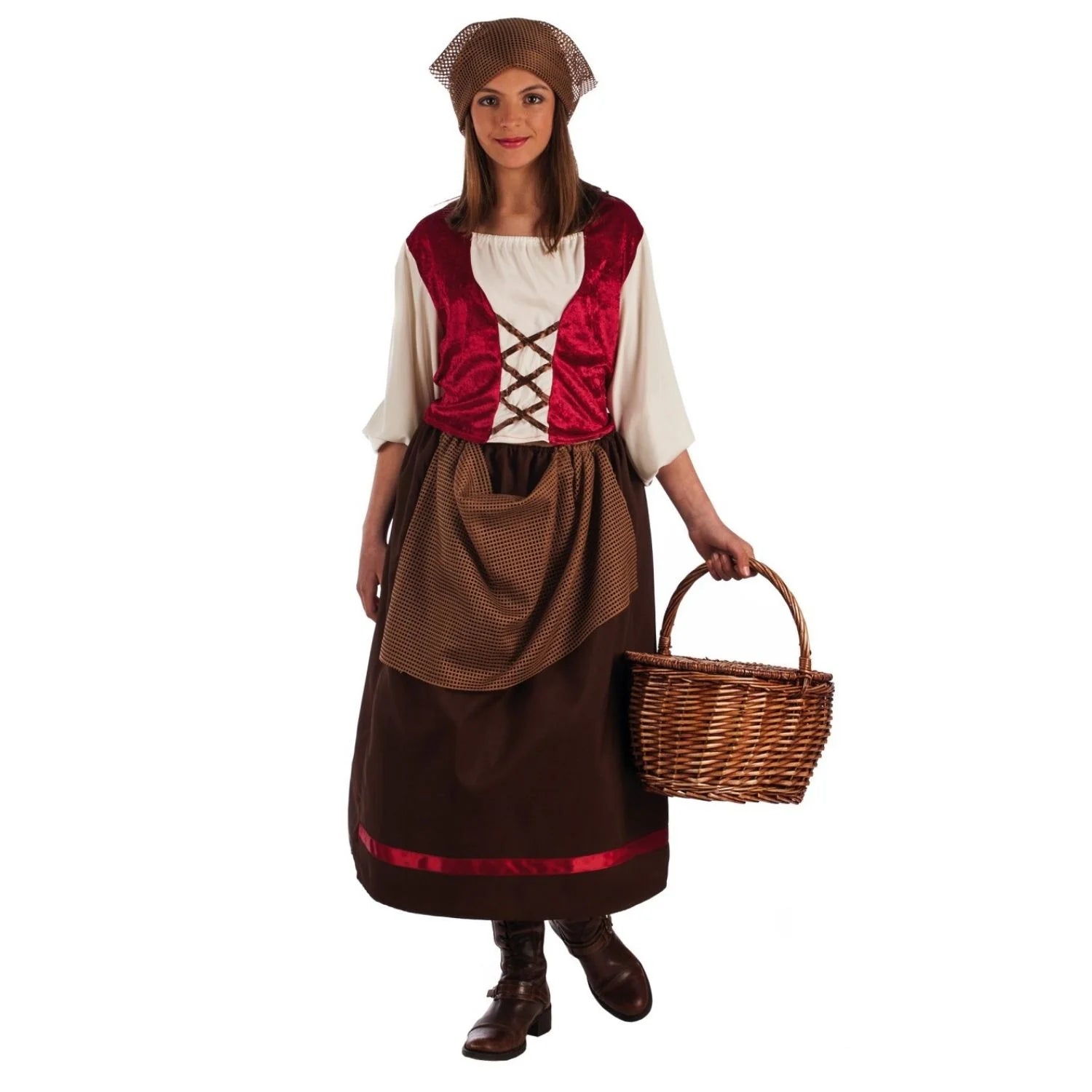 Disfraz posadera mujer medieval con falda y chaleco vino