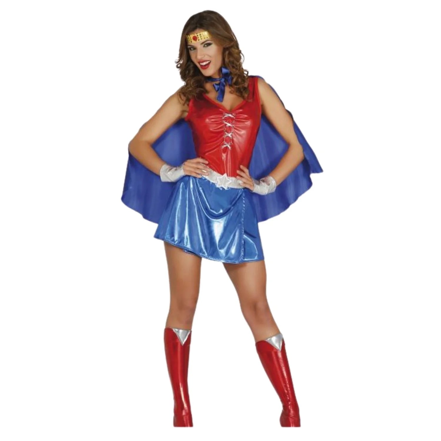 Disfraz Power Woman adulta con vestido y capa