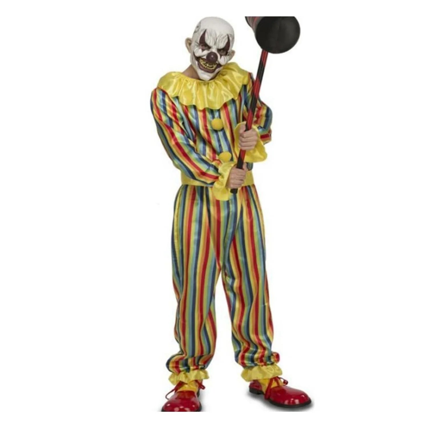 Disfraz Prank Clown adulto con mono de rayas y máscara de payaso terrorífico