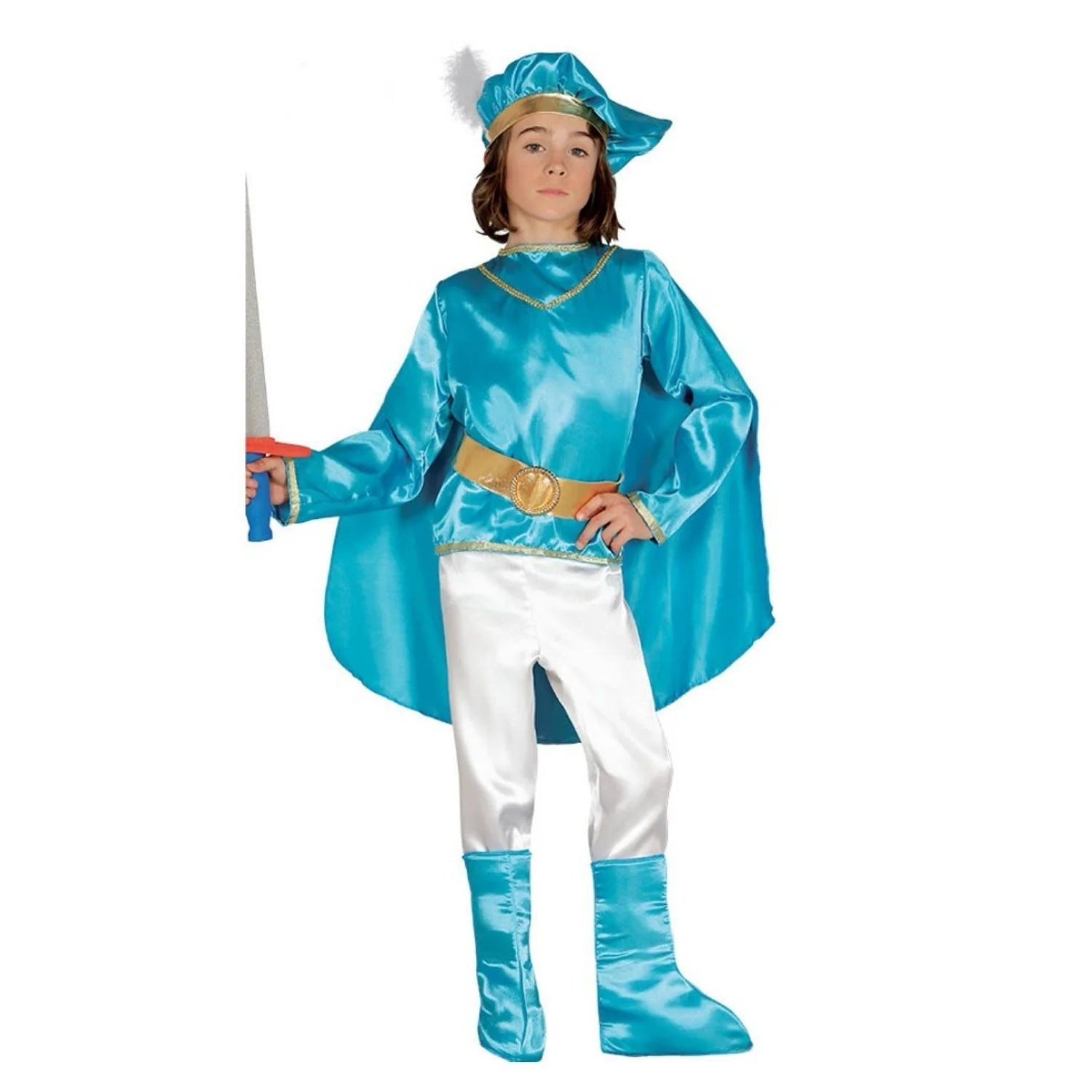 Disfraz de príncipe infantil con capa y cubrebotas para Carnaval