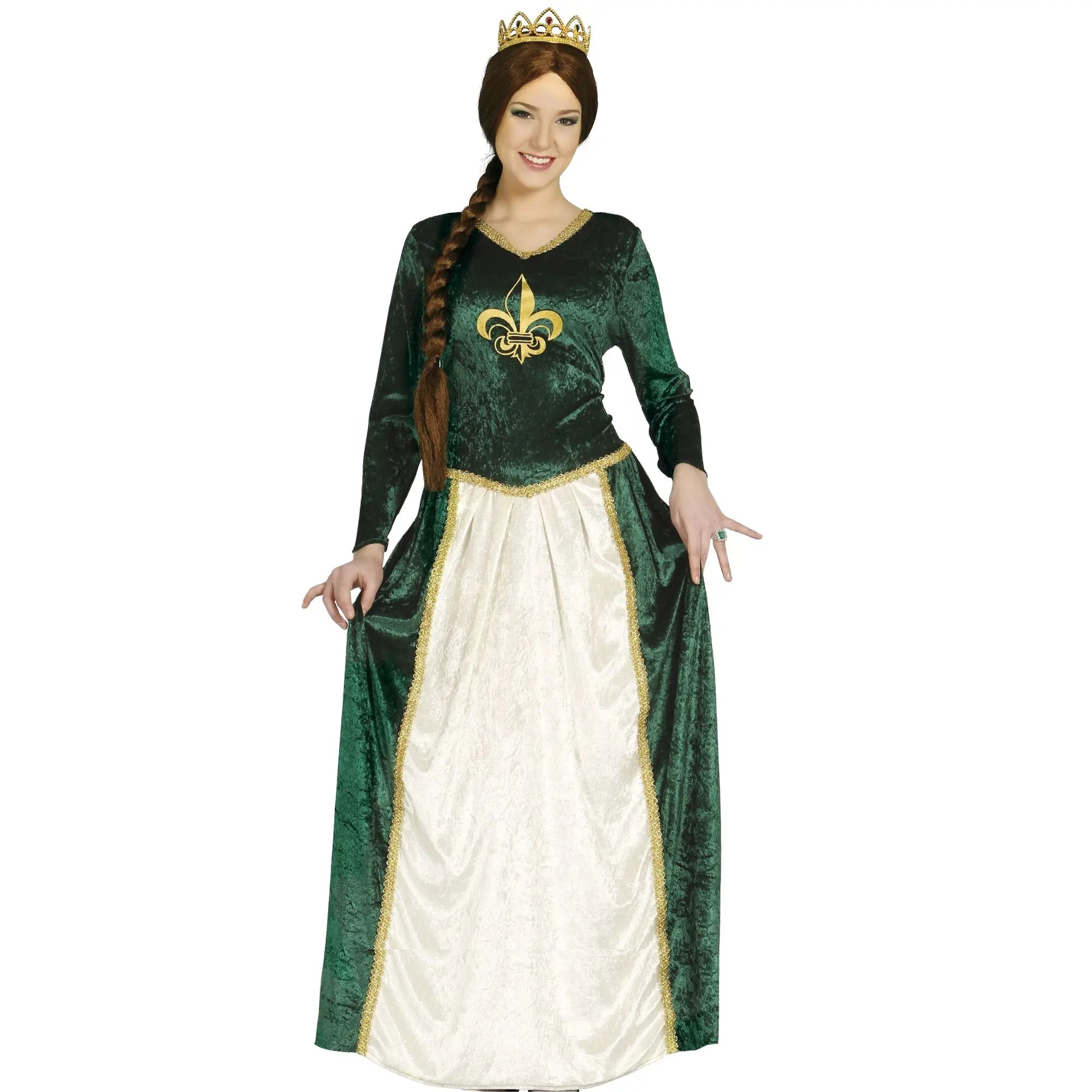 Disfraz de reina medieval verde para mujer adulta con vestido largo elegante ideal para Carnaval y fiestas temáticas