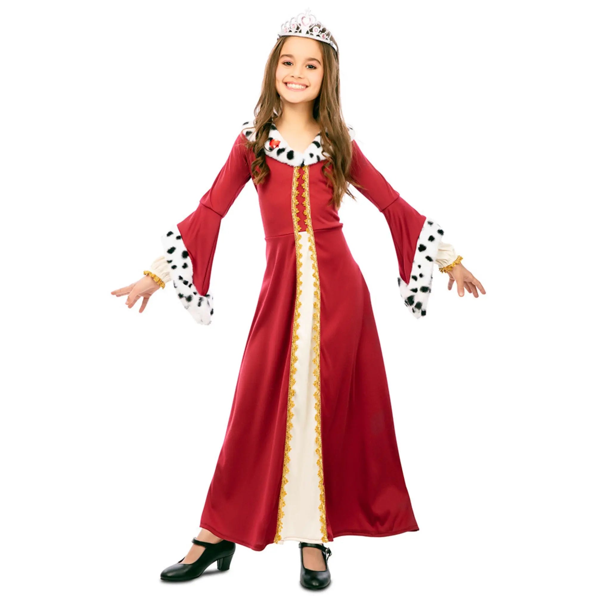 Disfraz de reina deluxe infantil para niña con vestido granate elegante ideal para Carnaval y fiestas medievales