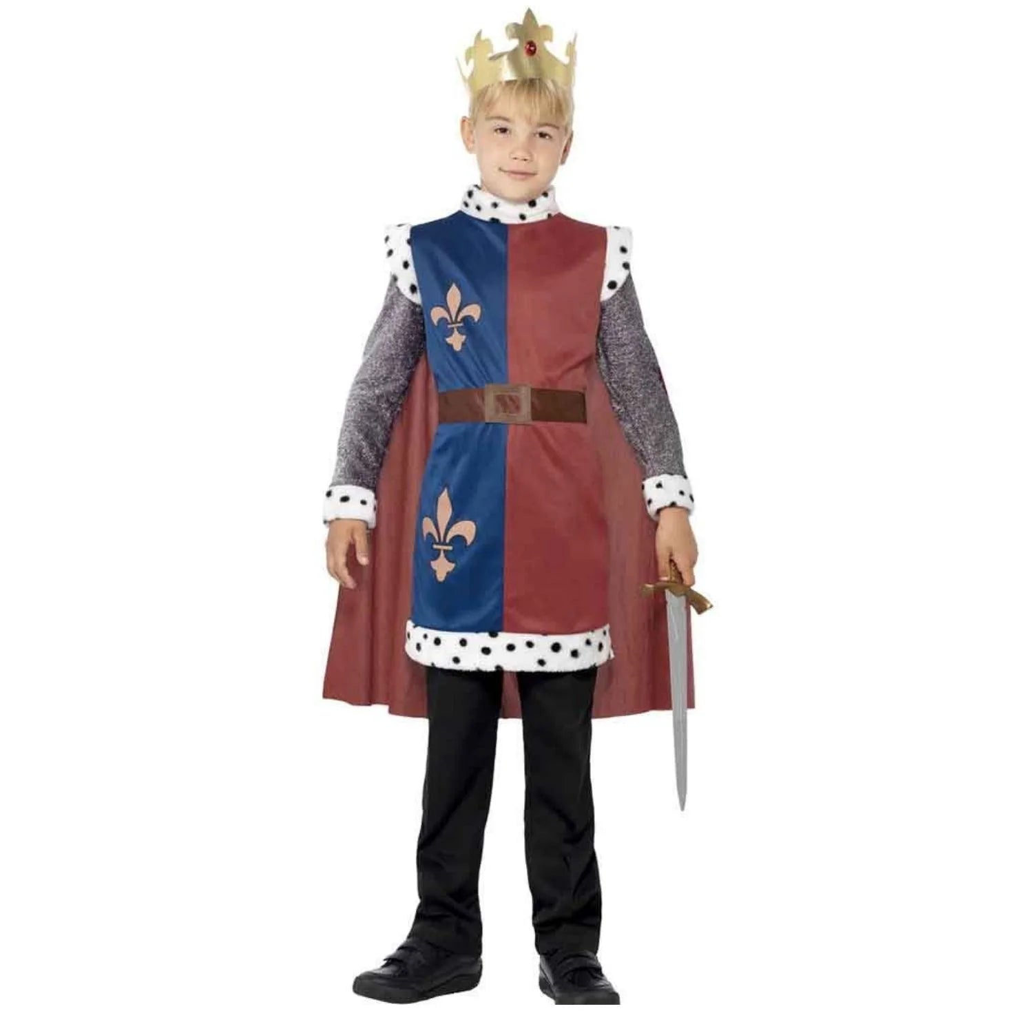 Disfraz Rey Arturo infantil con túnica medieval capa y corona