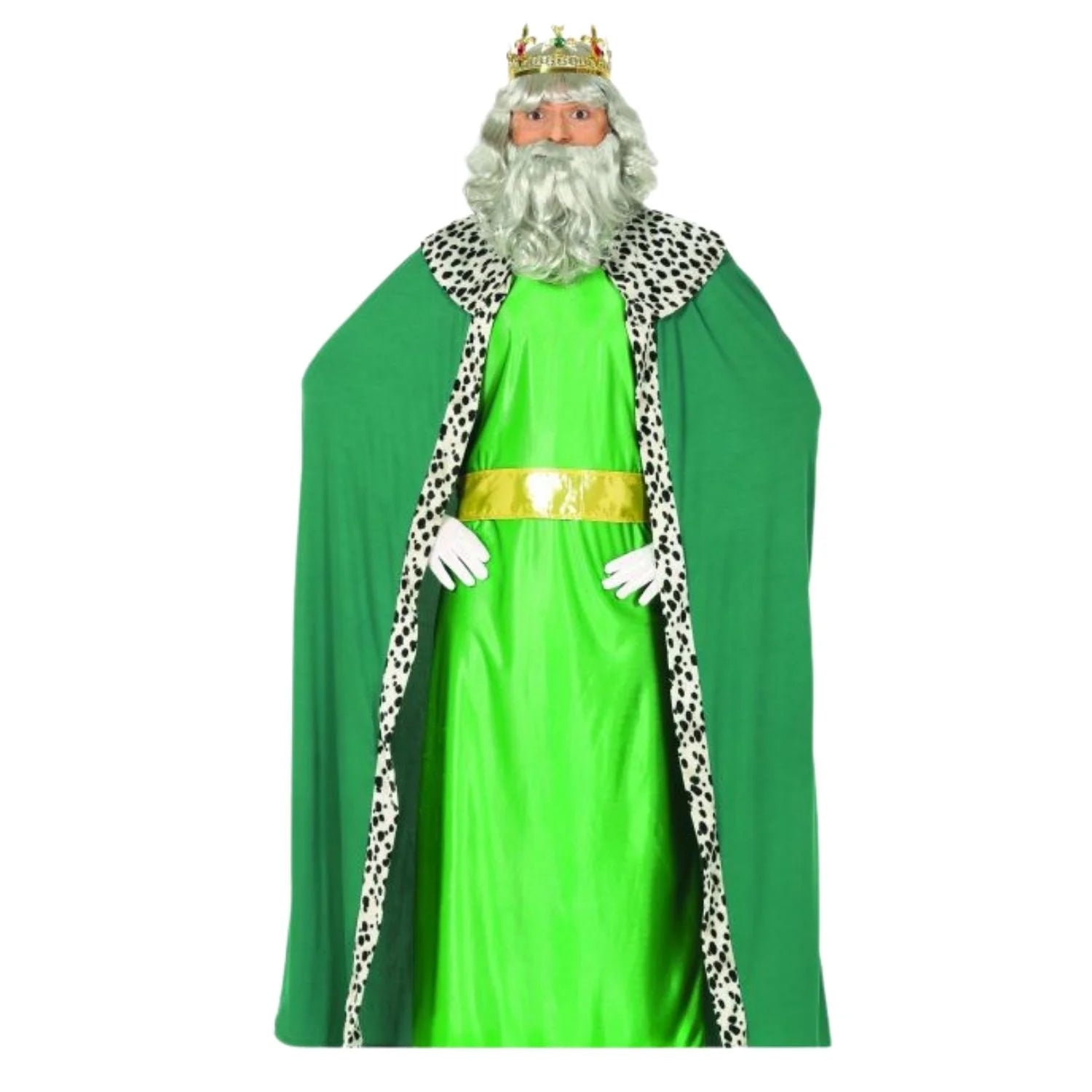 Disfraz de Rey Mago adulto verde con túnica capa y cinturón para cabalgatas de Navidad
