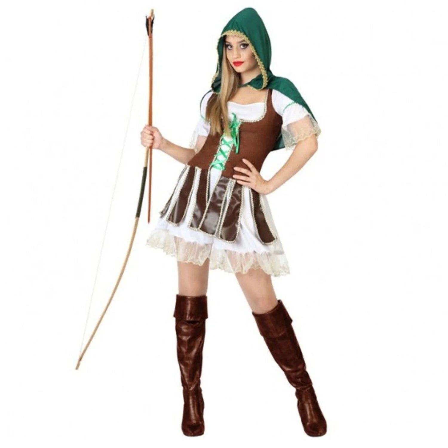 Disfraz Robin Hood para mujer con vestido y capa con capucha