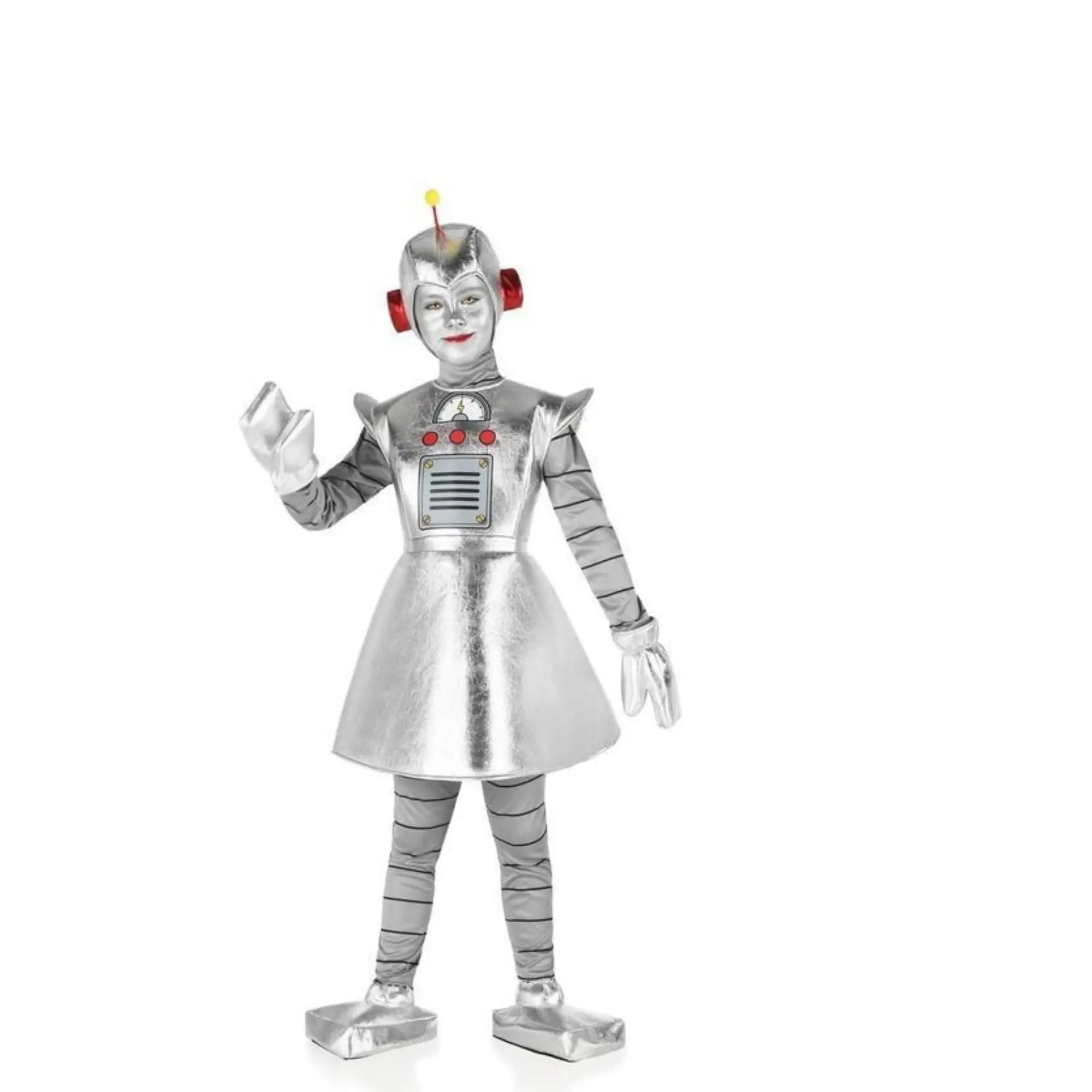 Disfraz de robot para niña con vestido futurista, capucha y guantes para Carnaval