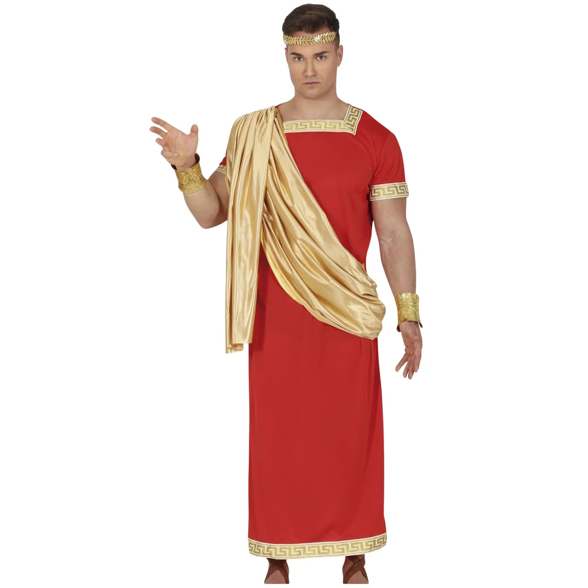 Disfraz romano rojo adulto con toga y túnica para Carnaval y fiestas temáticas históricas